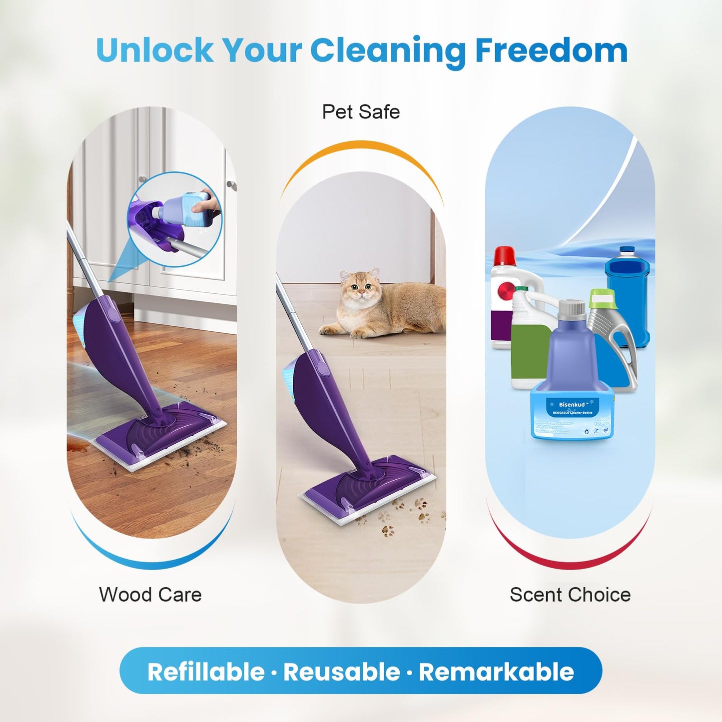 Bisenkud 2 Pack Refillable Bottle for Swiffer Wet Jet Mop - 500ml /17 FL OZ - Leak-Proof HDPE Solution Bottle, Empty,Not for Power mop