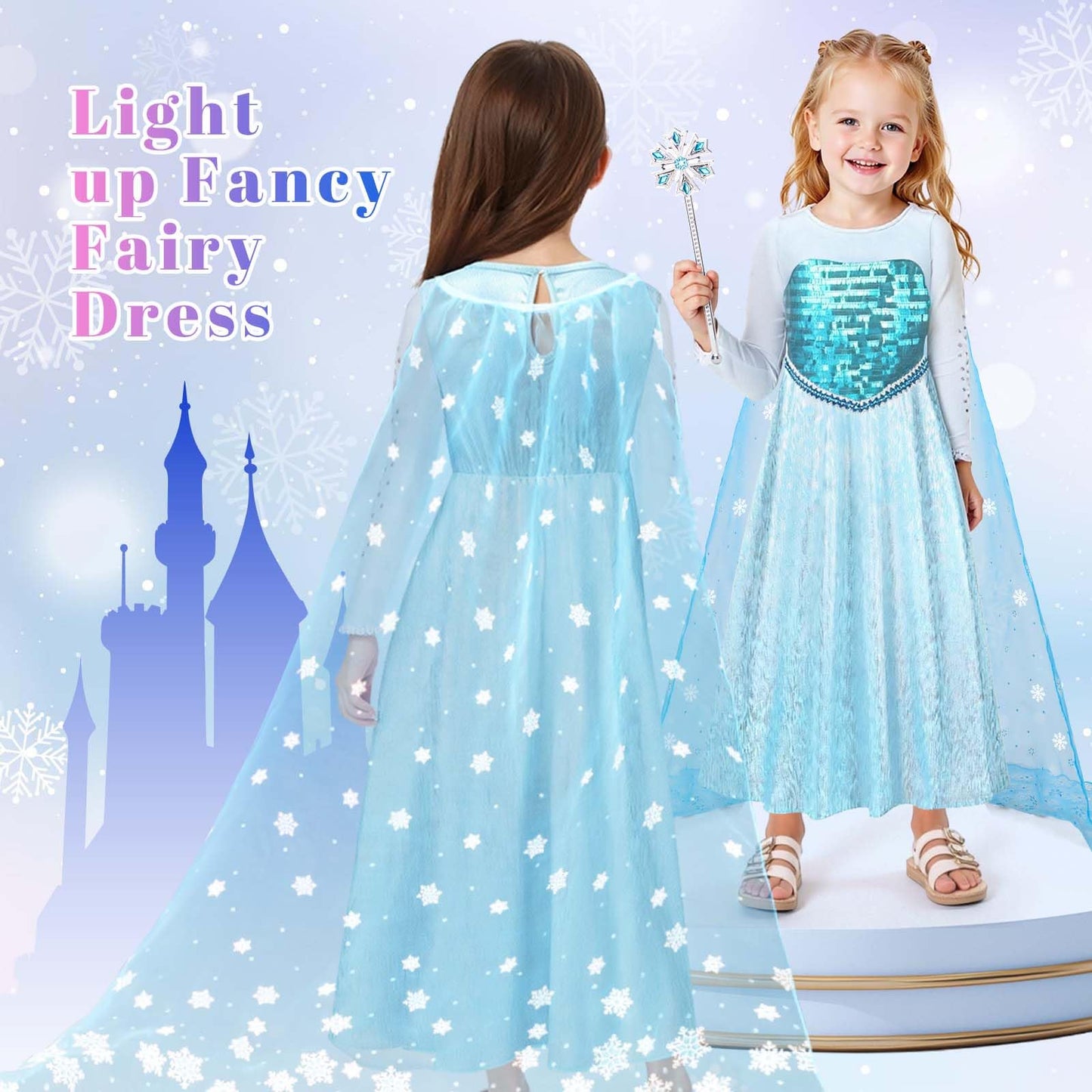 Meland Princess Dress Up Clothes for Girls, Light Up Princess Costume for Kids, Gift for 5-6 Years Old Toddler Girls