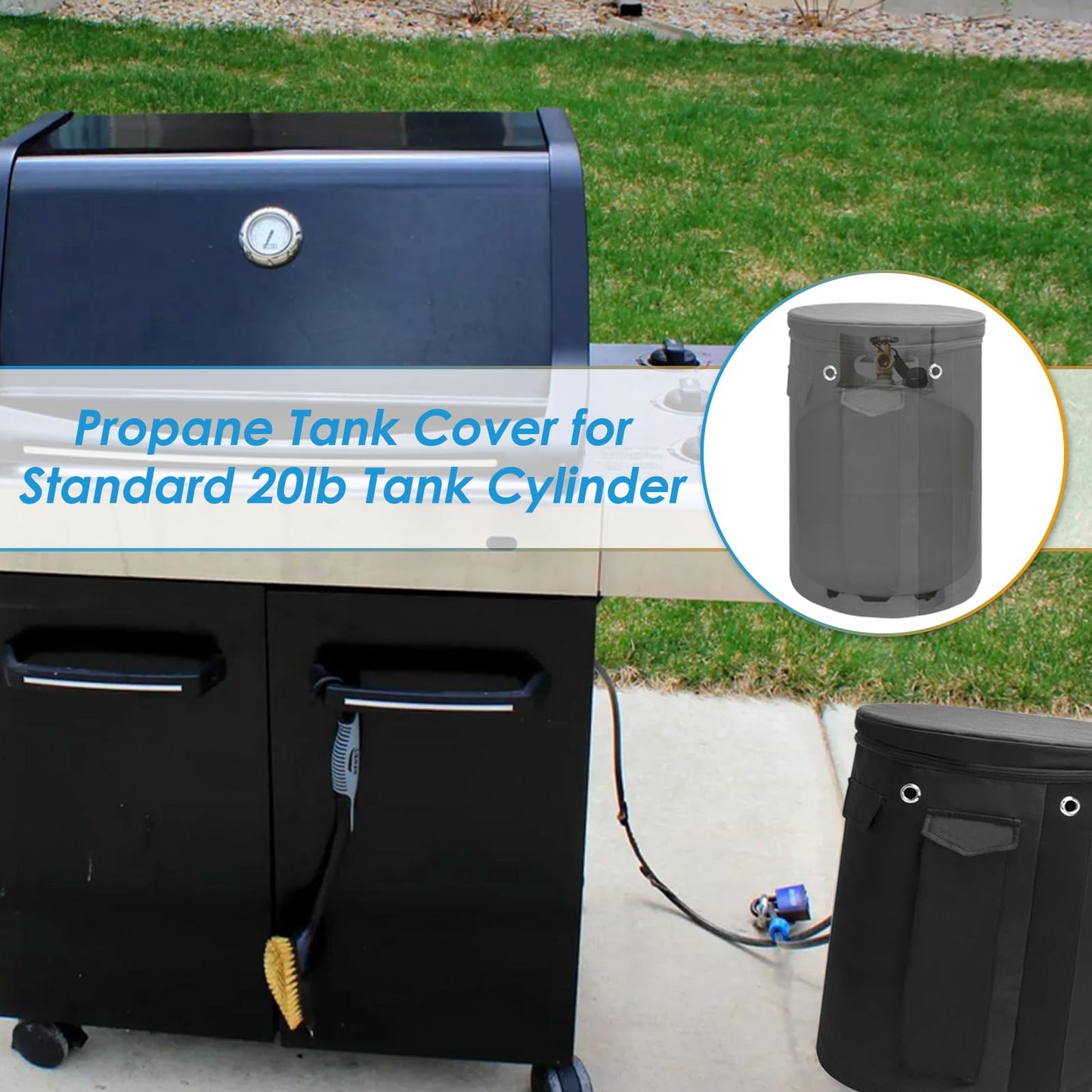 Propane Tank Cover for Standard 20lb Tank Cylinder, Heavy Duty 600D Waterproof Propane Cover with Side Flip Flap for BBQ Gas Grill Tank Cylinder Tank Cover Gas Cylinder Cover
