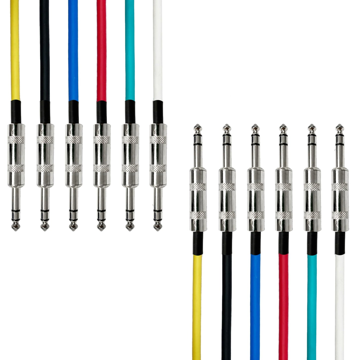 AxcessAbles Audio 1/4-Inch TRS Balanced Male to 1/4-Inch TRS Male Multi-Colored Instrument, Patch Cables w/Metal Connectors (20ft - 6 Pack)