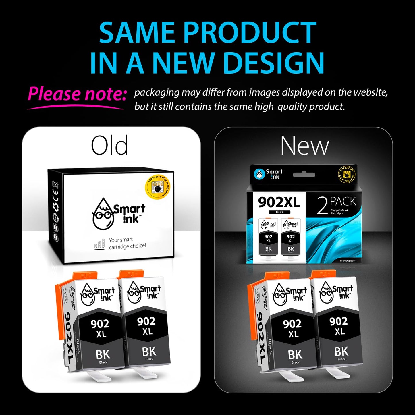 Smart Ink Compatible Ink Cartridge Replacement for HP 902 XL 902XL (Black, 2 Pack) with Advanced Chip Technology to use with OfficeJet Pro 6968 6974 6975 6978 6960 OfficeJet 6951 6954 6956 6958 6950