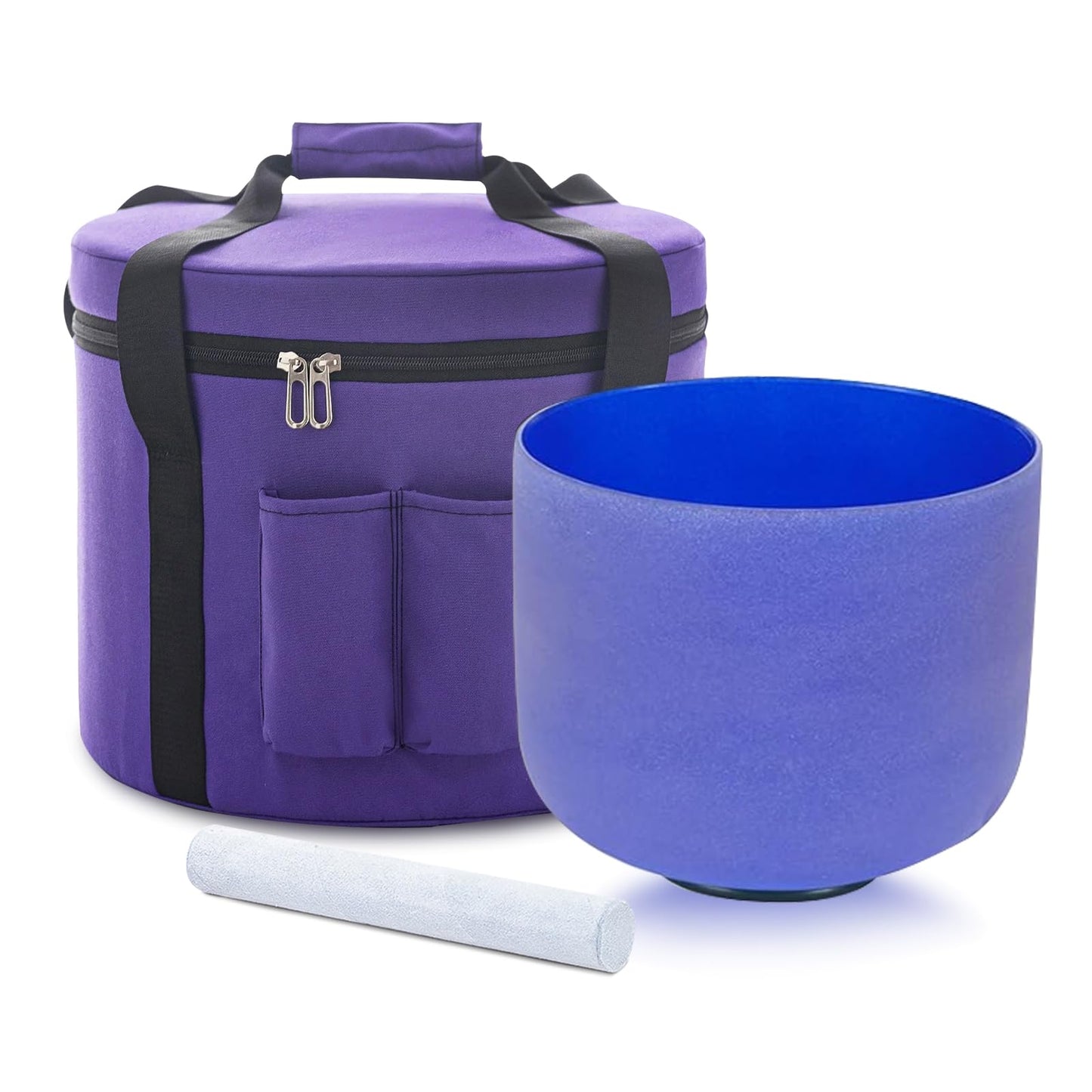 KVKA Frosted Quartz Crystal Singing Bowl 8 inch A Note Third Eye Chakra Indigo Color with Carrying Case