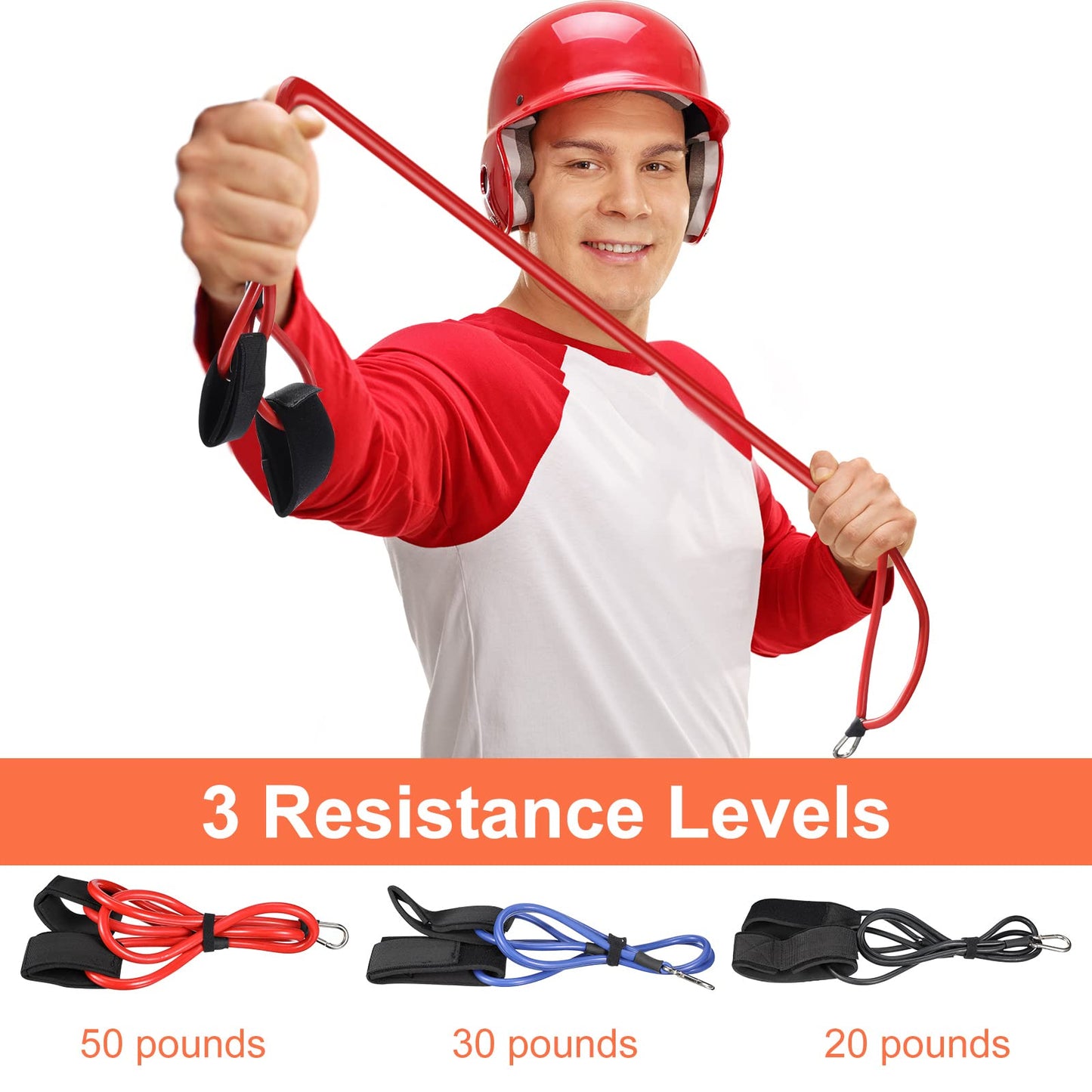 Skylety 3 Pcs Baseball Resistance Bands Youth & Adult Exercise Baseball Pitching Training Bands, 3 Levels 20/30/50 Lbs(Black, Blue, Red)
