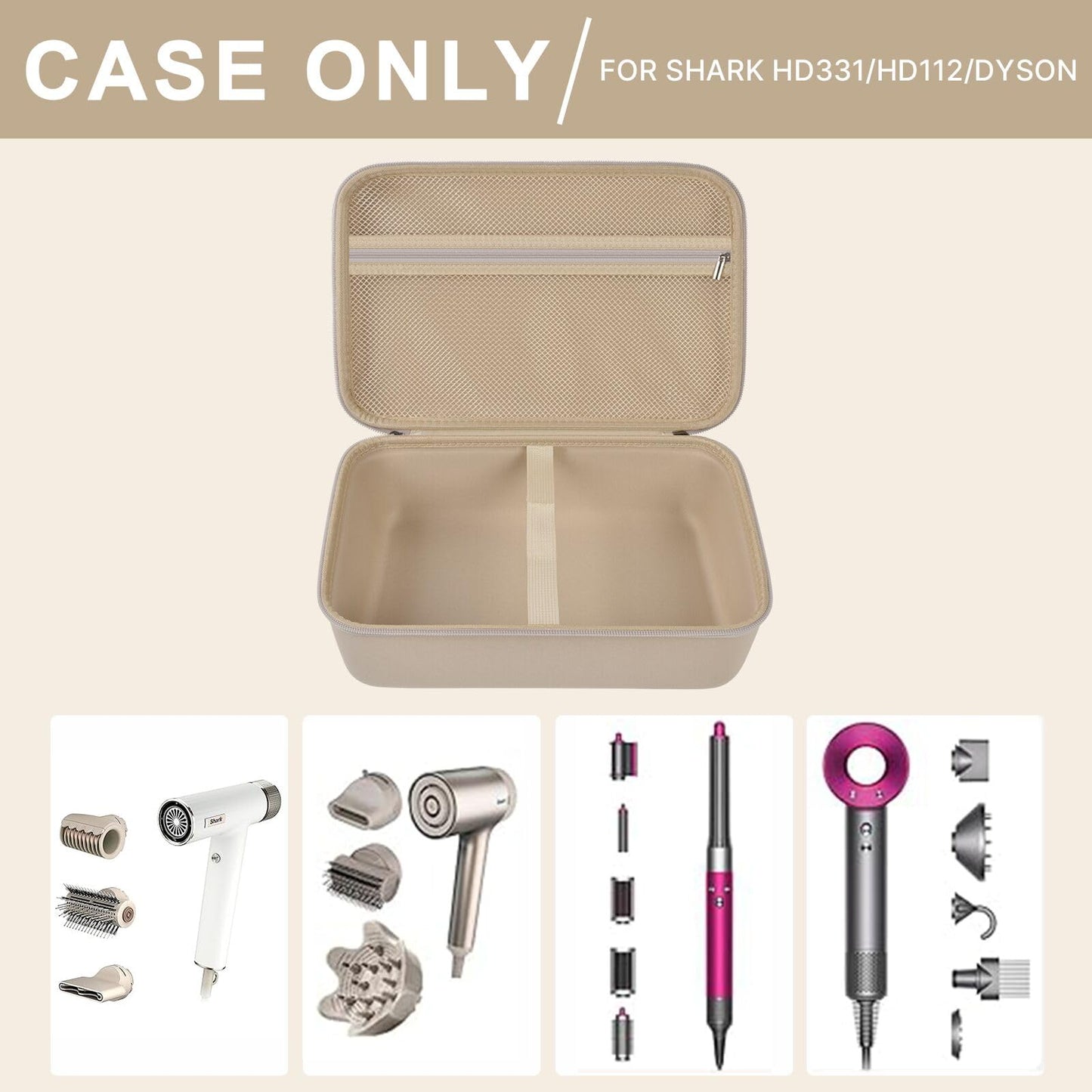Case for Shark HD331&HD112BRN Hair Blow Dryer HyperAIR Fast 2-in-1, Blow Dryer Storage Bag for Concentrator and Styling Attachments and Rotatable Hot Air Brush Accessories, Box Only (Stone)