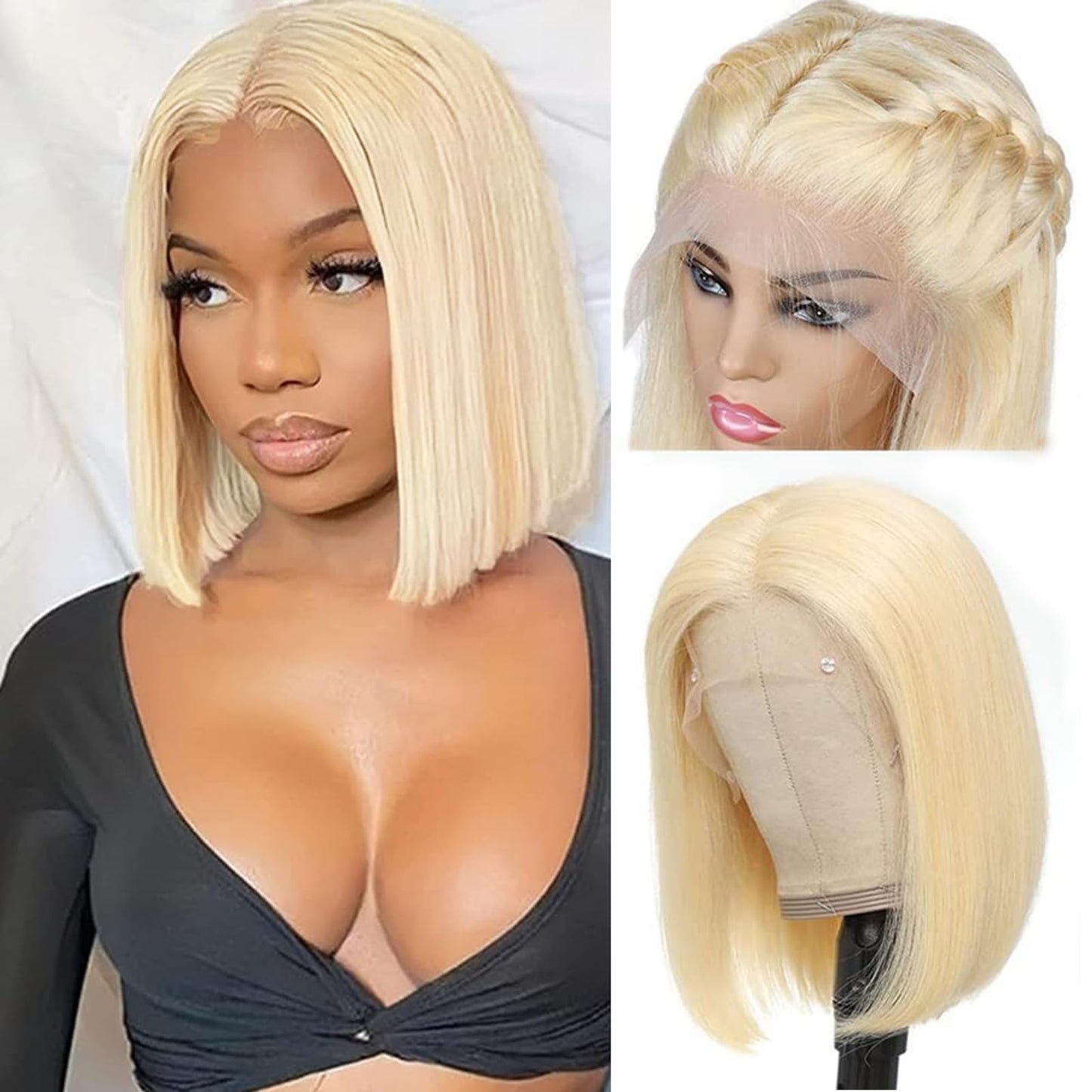 Bob Wig Human Hair 13x4 Lace Front Wigs Human Hair Pre Plucked with Baby Hair 150% Density Short Bob Wigs for Women Straight Bob Frontal Wigs Human Hair Natural Color(10inch, 613color bob wig)