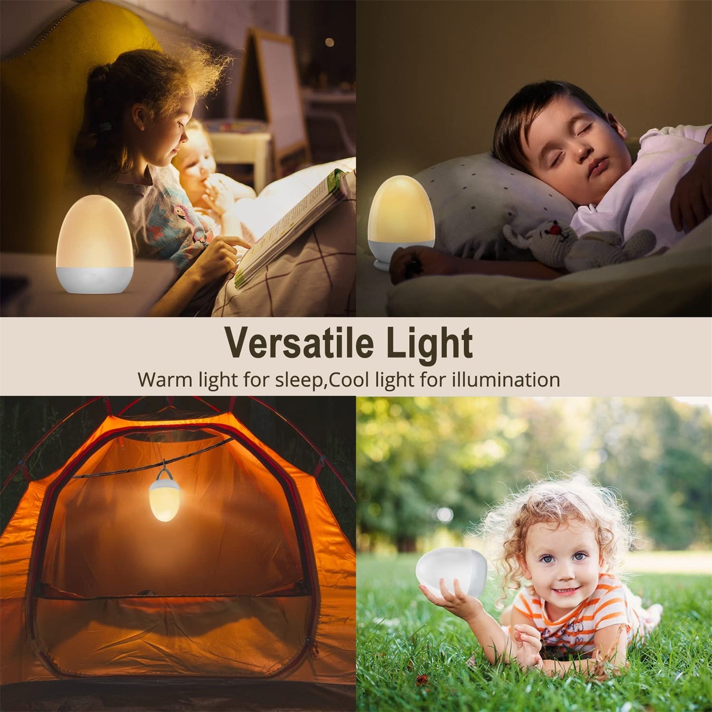 Night Light for Kids, JolyWell Baby Night Light Rechargeable with Stable Charging Pad, Egg Night Light for Nursery, Kids Night Light for Breastfeeding, 1h Timer & Touch Control, White
