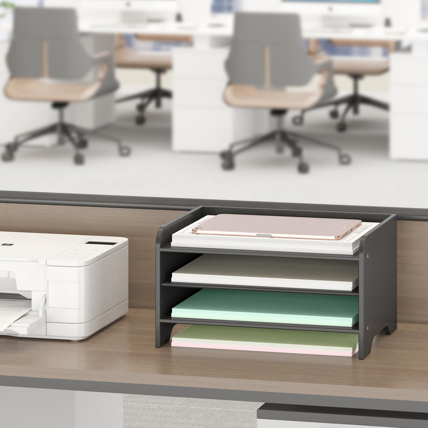 Desk File Organizer 4-Tier Desktop Paper Mail Organizer Document Holder for Home Office Supplies, Office Desk Accessories & Workspace (Black)