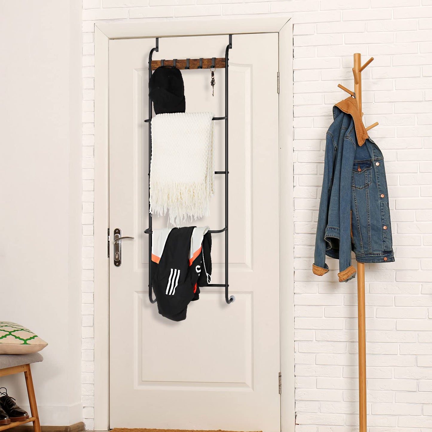 Over The Door Towel Rack Door Rack Hanger Organizer Bathroom Door Rack for Towels (Black)