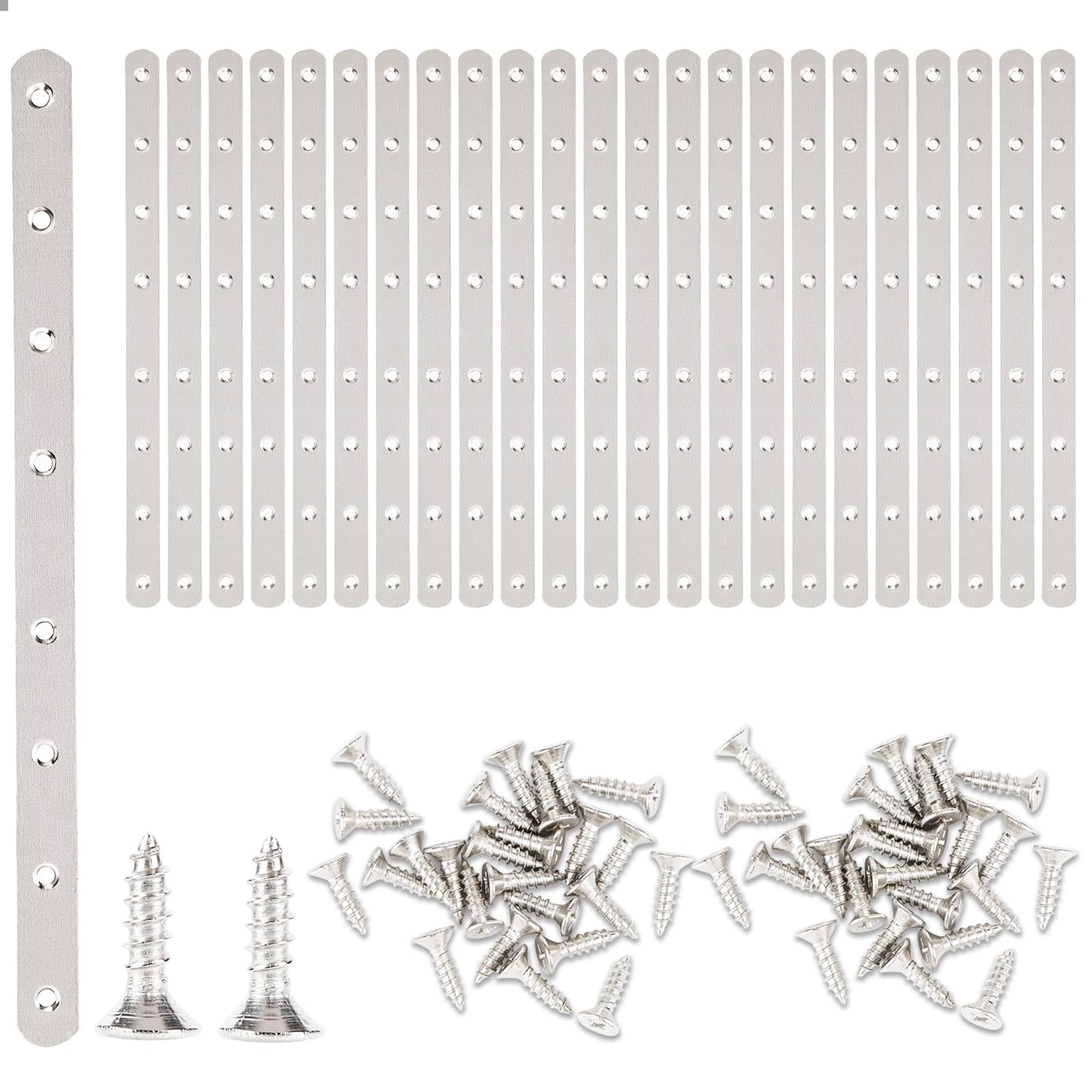 24 Pcs 12" Flat Mending Plates Stainless Steel Straight Brackets Metal Brackets with Holes Repair Fixing Bracket for Wood Connector with 192 Screws