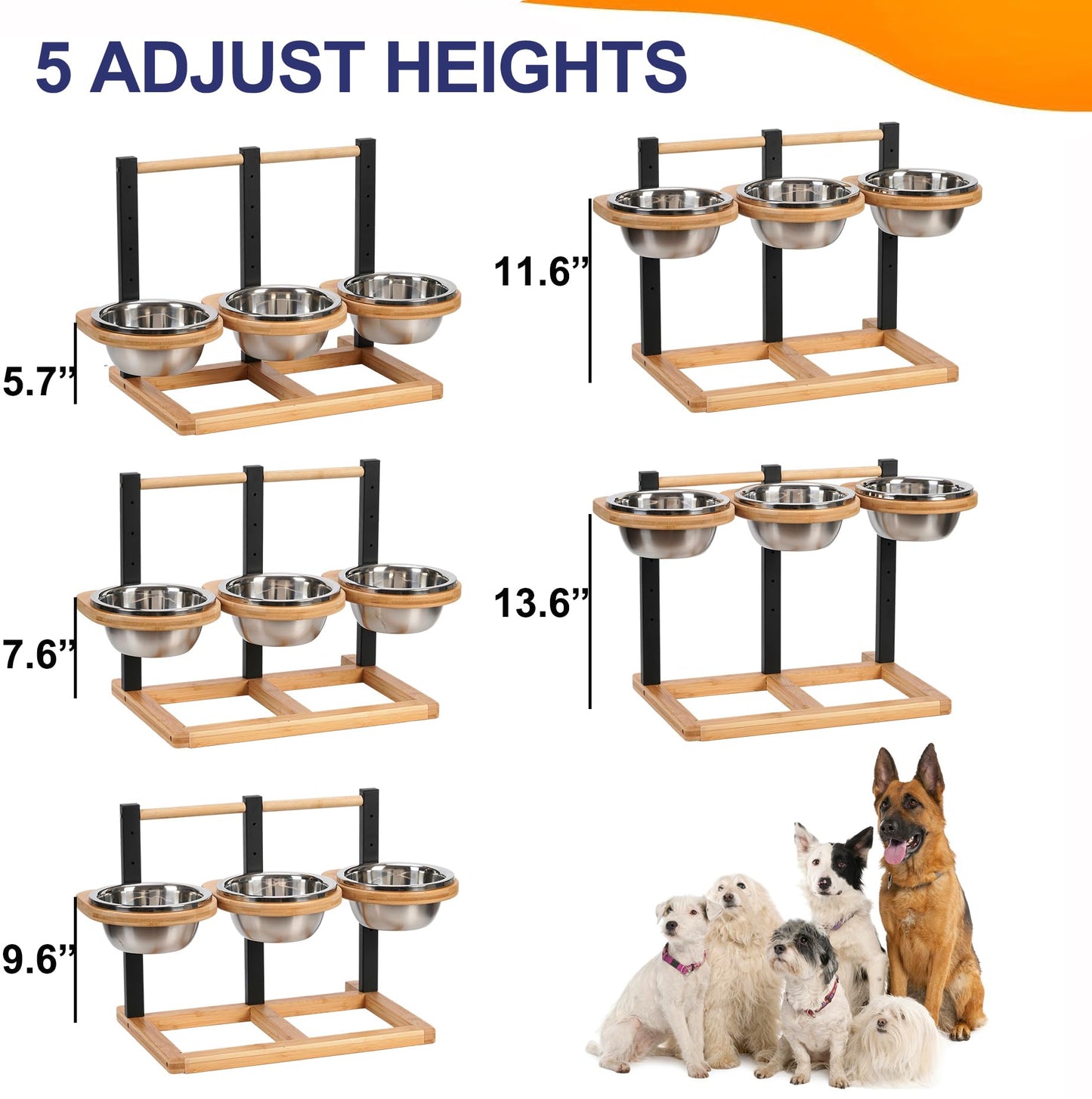 handrong Raised Dog Bowl,5 Heights Adjustable Dog Food Bowl,Elevated Dog Bowls for Large Dogs,Dog Food and Water Bowl Set,Dog Feeding Station for Small Medium Large Dogs