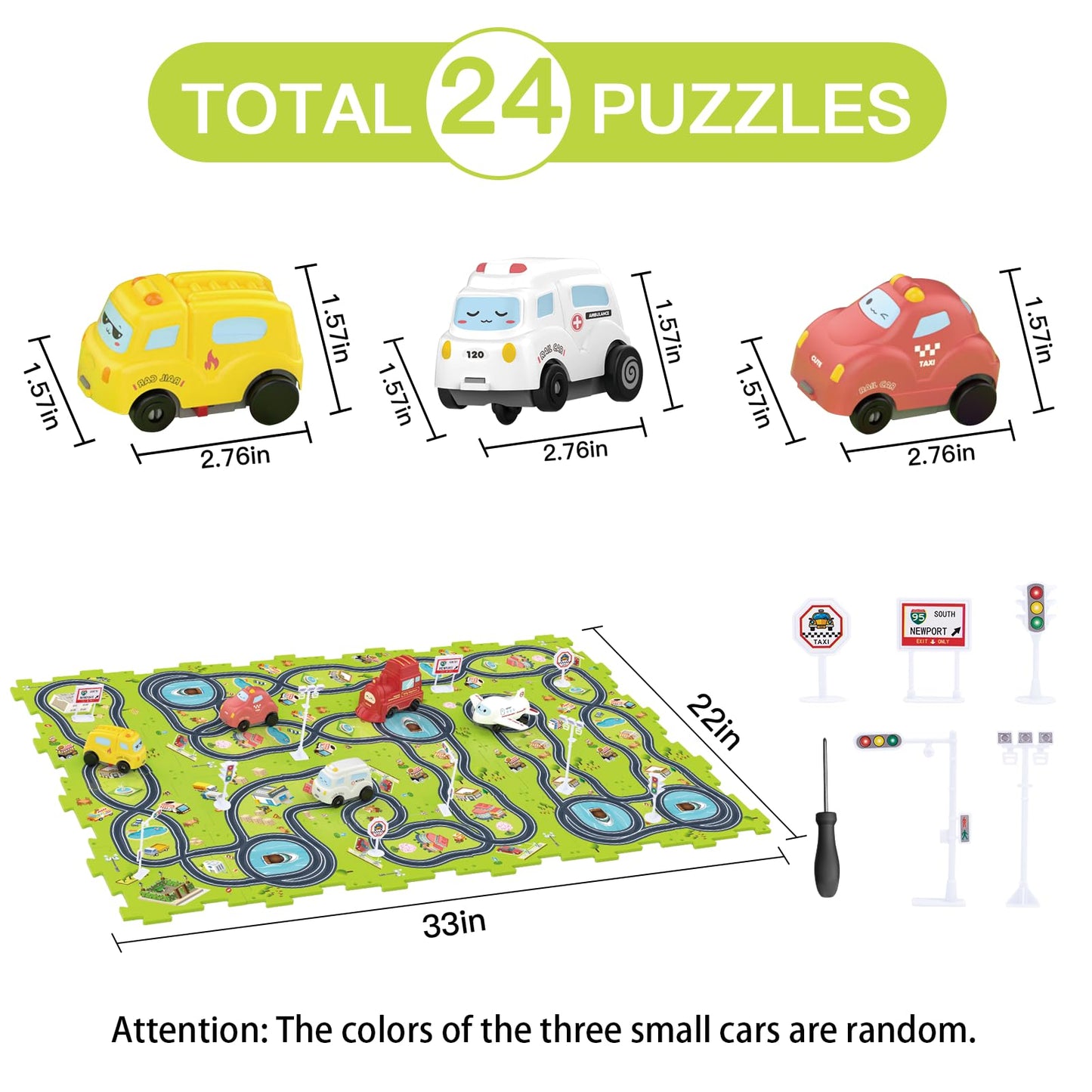 Bearbao Toddler Toys Gifts for 3 4 5 Year Old Boys, Total 24 Pieces Jigsaw Puzzle Racer Track Car Set with 3 Cars for Kids Boys 3-5, Puzzle Tracks Car Toys Gifts for 3 4 5 Year Old Boys Kids