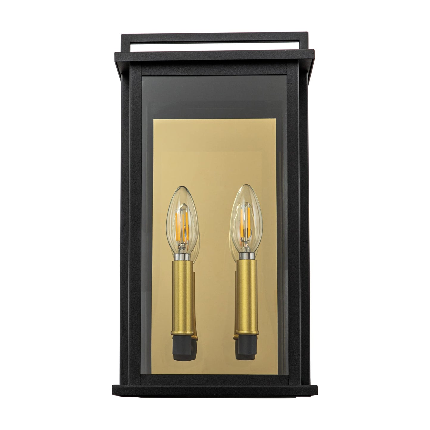 OUPAVOCS Outdoor Wall Lights with Clear Glass, Black Exterior Porch Lights Wall Mount, Outdoor Wall Sconce with Gold Candelabra Interior, Wall Lantern, Patio Light Fixture for House, Entryway, Garage