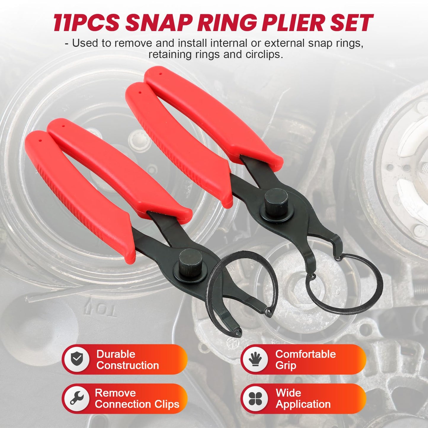 DASBET Snap Ring Plier Set 11PCS Straight & Bent Retaining Ring Pliers w/Hook & Pick Heavy Duty Internal External Pliers .038in - .09in Circlip Combination Retaining Clip for Car Trunk Motorcycle