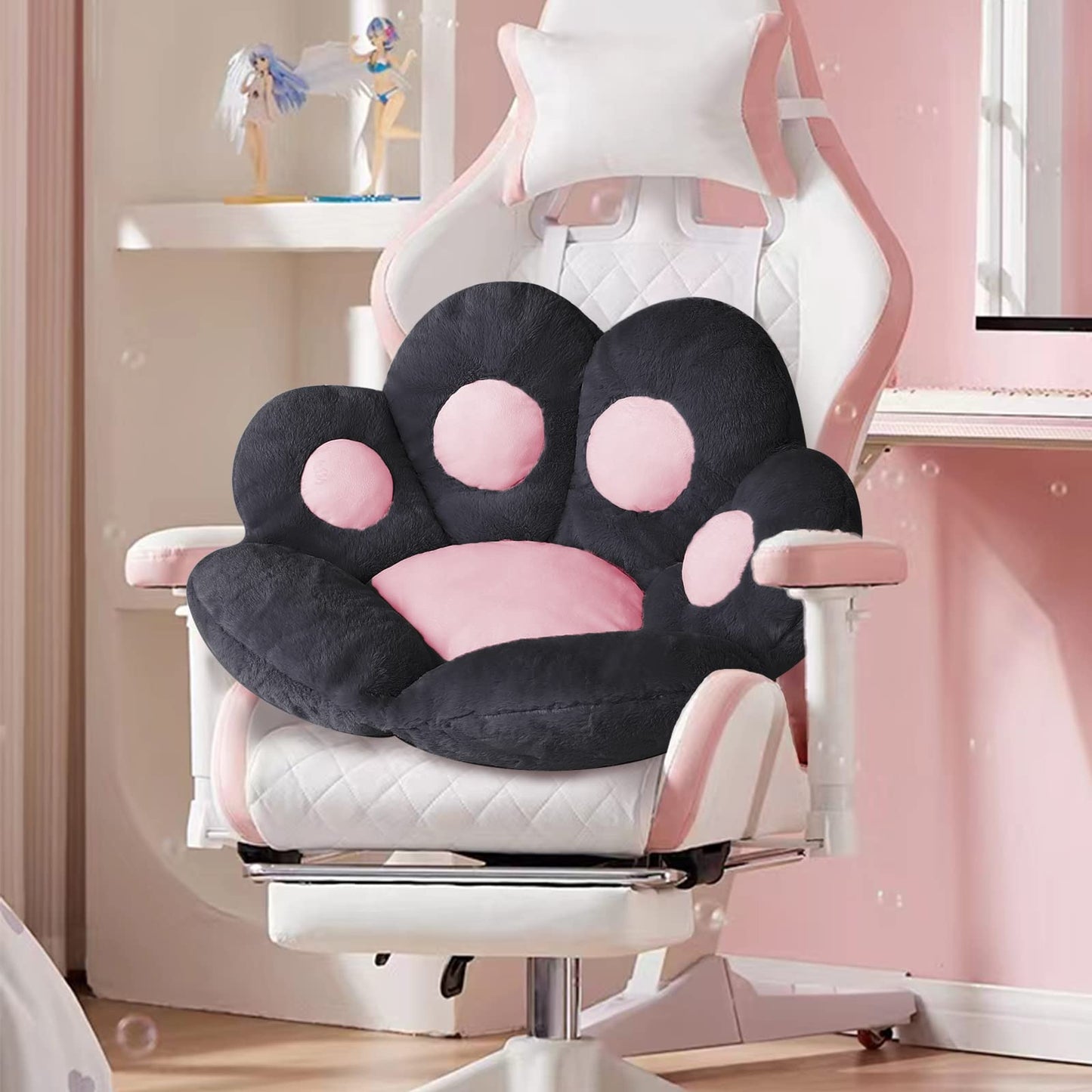 Ditucu Cat Paw Cushion Comfy Kawaii Chair Cushion 27.5 x 23.6 inch Bear Paw Lazy Sofa Office Floor Pillow Cute Plush Seat Pad for Gaming Chair for Bedroom Decor Black