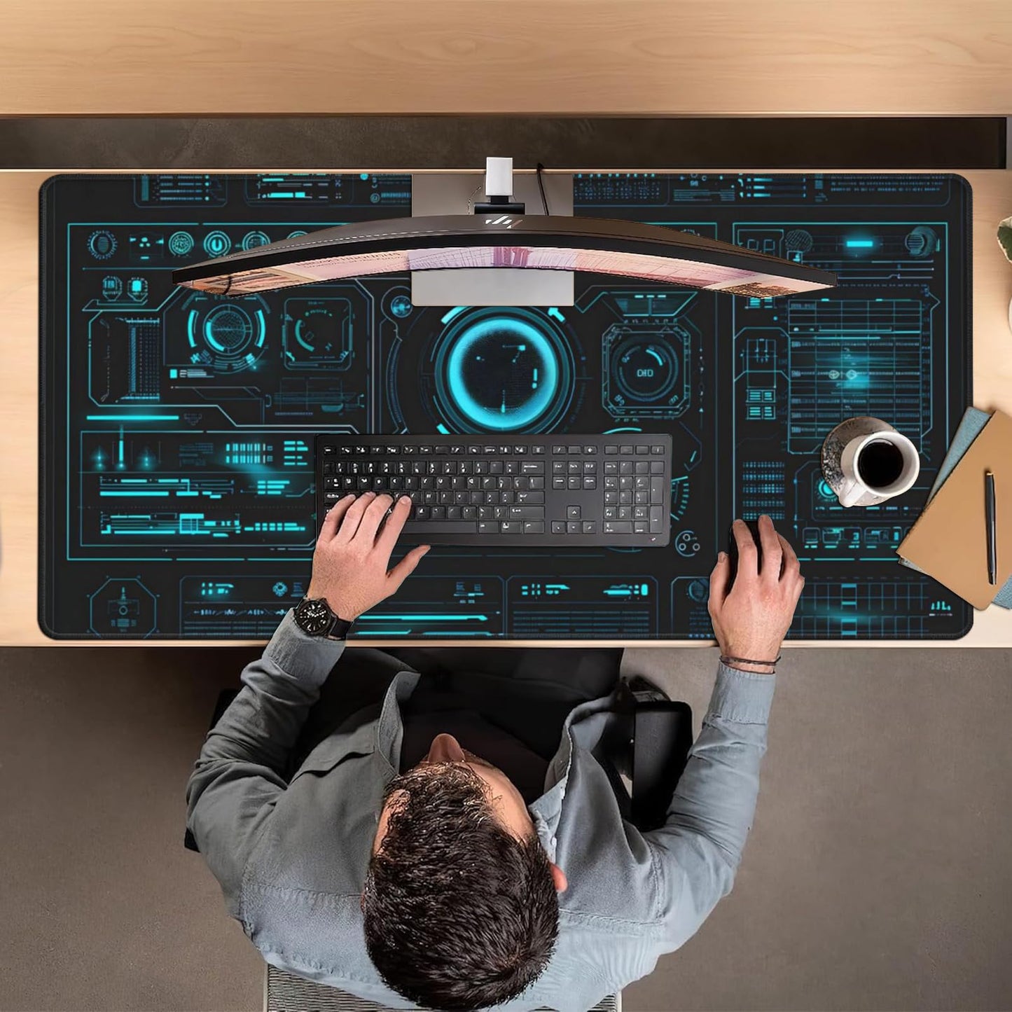 ZOCOZY Large Extended Gaming Mouse Pad, (48" x 24") Big Desk Matt for Desktop, Waterproof Computer Keyboard Mat for Esports Pros/Gamer/Desktop/Office/Home-Cyberpunk Black and Blue