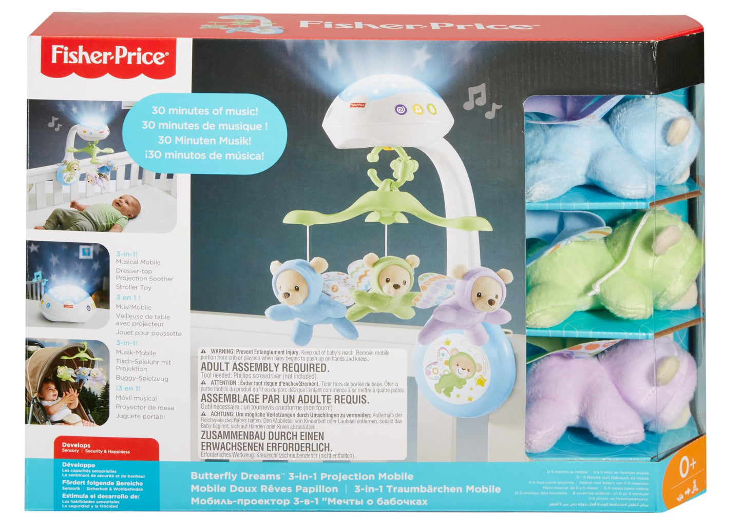 Fisher-Price Baby Crib Toy, 3-in-1 Projection Mobile, Butterfly Dreams Sound Machine with Light Projection for Newborn to Toddler