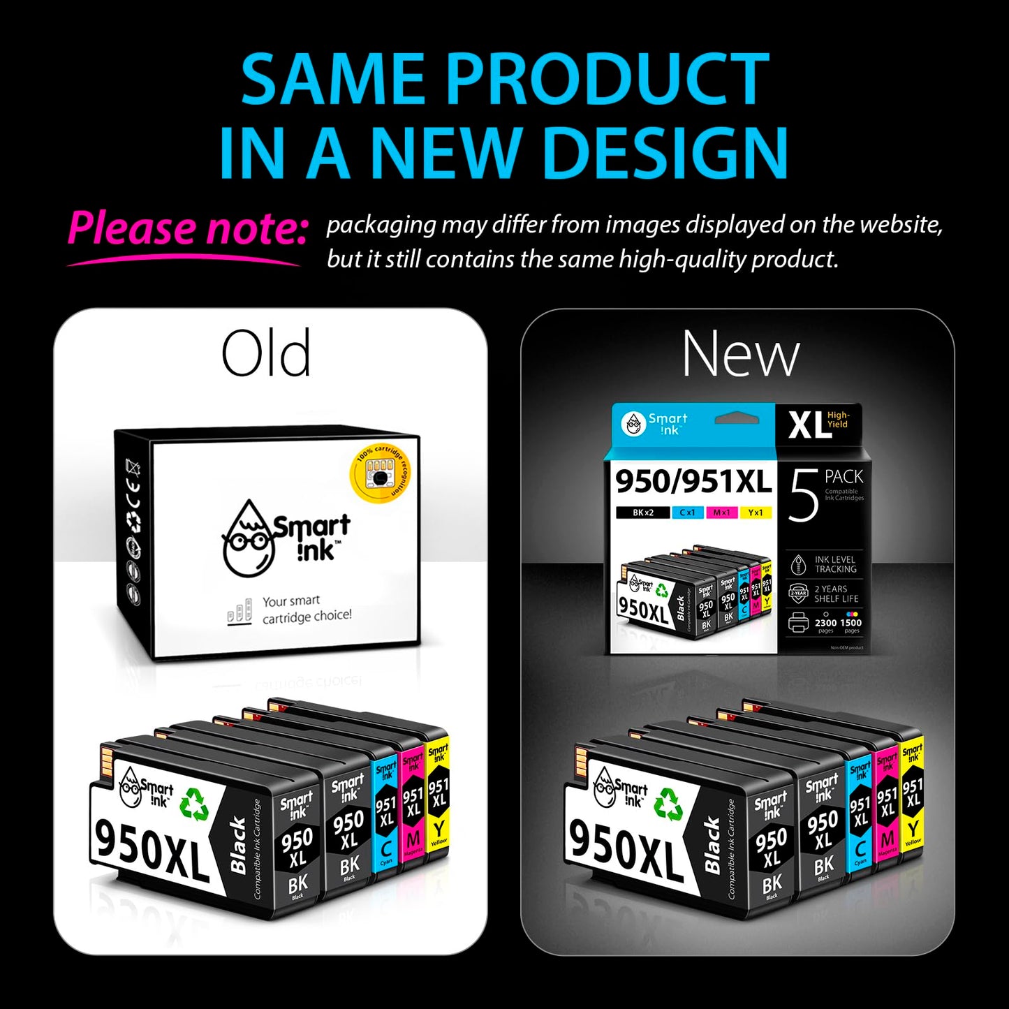 Smart Ink Compatible Ink Cartridge Replacement for HP 950XL 951XL 951 XL 950 XL 5 Pack Combo (2 Black, Cyan/Magenta/Yellow) for HP Printer Officejet Pro 8600 8610 8620 8640 8660 8615 8625 251DW 276DW