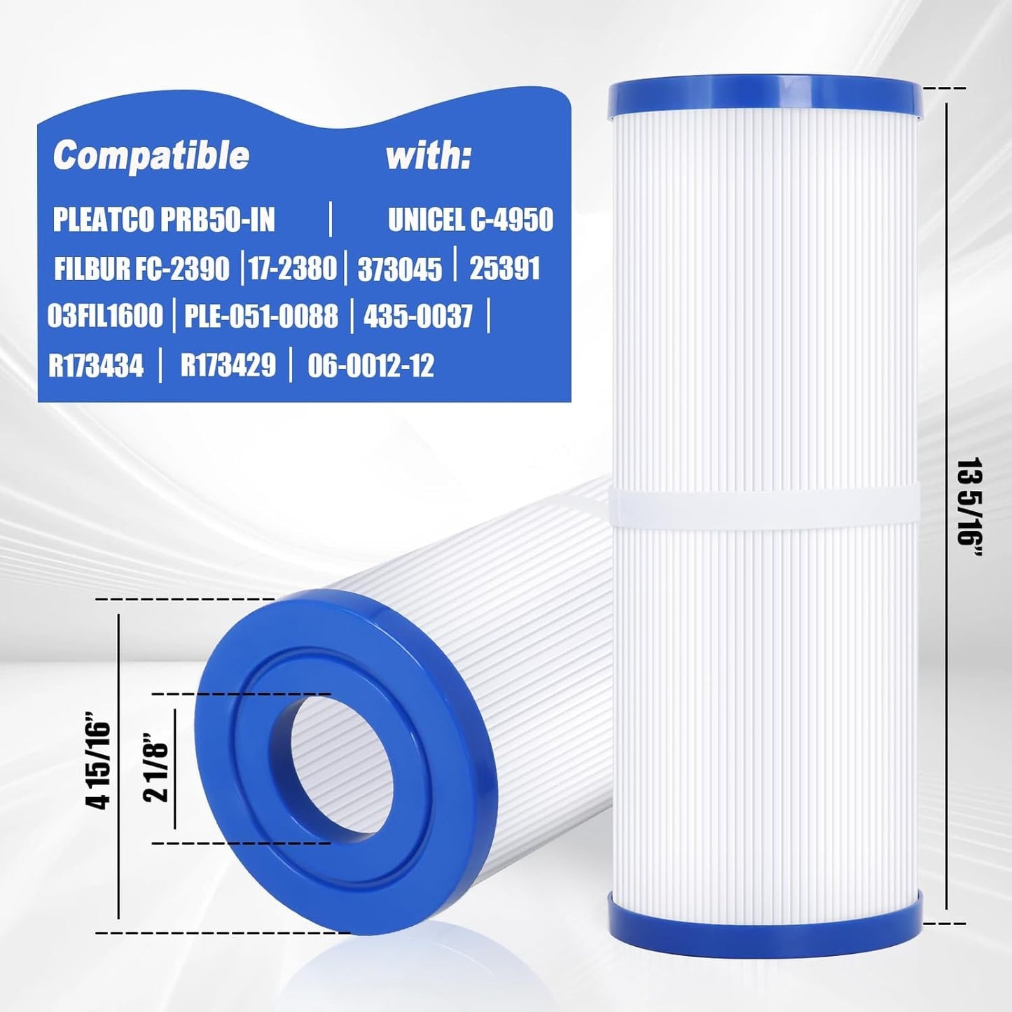 FC-2390 Spa Filter Replaces Pleatco PRB50-IN,PRB50IN,Unicel C-4950 Filter,Guardian 413-212-02,373045,Jacuzzi J210/J220/J235/J245/J275,03FIL1600,373045,17-2380,5X13 Drop in Hot Tub,2 Pack