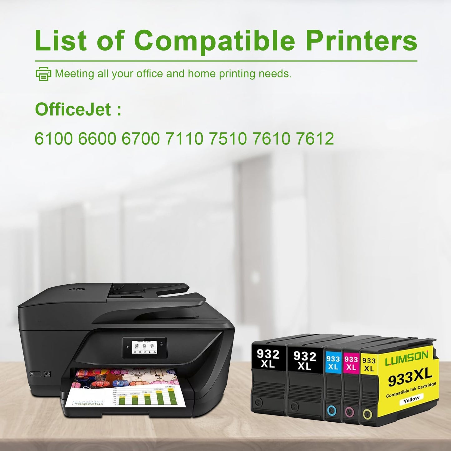 932XL 933XL Ink Cartridges Combo Pack (5 Pack, 2Black / 1Cyan / 1Magenta / 1Yellow) - Compatible 932XL 933XL Ink Cartridge Replacement for HP Officejet 6100 6600 6700 7110 7610 7612 Printer