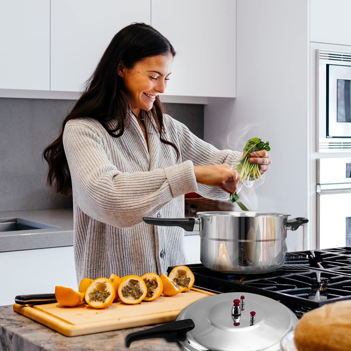 BreeRainz 5.3 Qt Stovetop Pressure Cooker & Canner, 10 PSI Induction Compatible Aluminum Pressure Canning Pot, Fast Cooking 70% Faster, Safe Triple Valve System, for Home & Small Kitchens