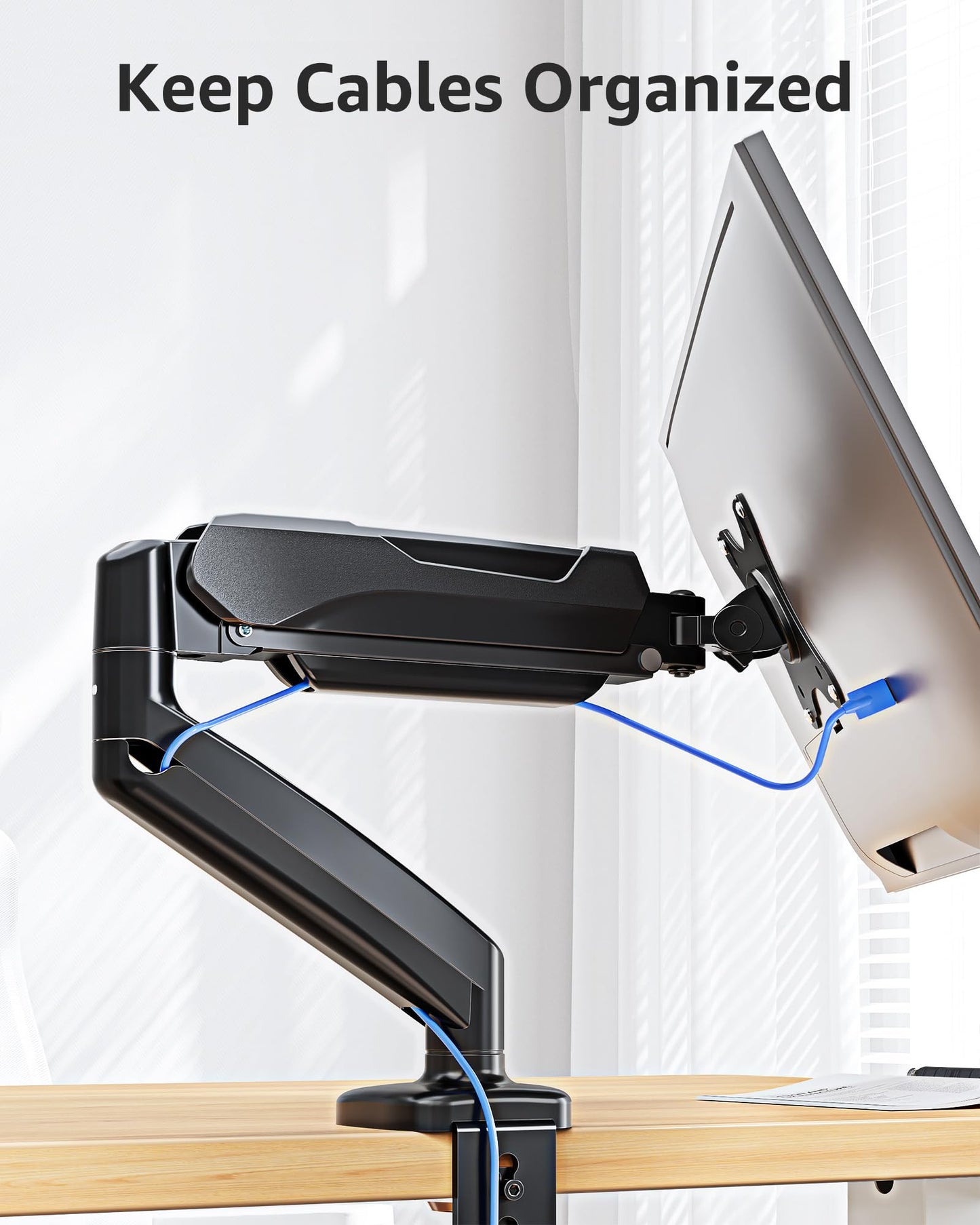 MOUNTUP Single Monitor Desk Mount Holds Screen up to 32 inch, Height Adjustable Monitor Arm, Computer Monitors Stand with Clamp/Grommet Base, VESA Mounts Fit 4.4-17.6lbs Computer, Black
