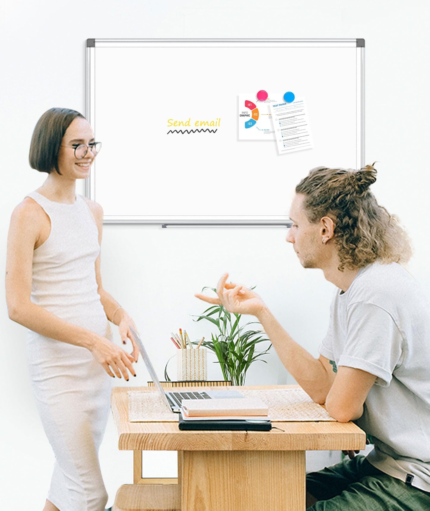 AMUSIGHT Double-Sided Magnetic Whiteboard, 18" x 12" Dry Erase Board Aluminum Frame for Wall, White Board Marker Board for Kitchen, Memo, School, Home, Office
