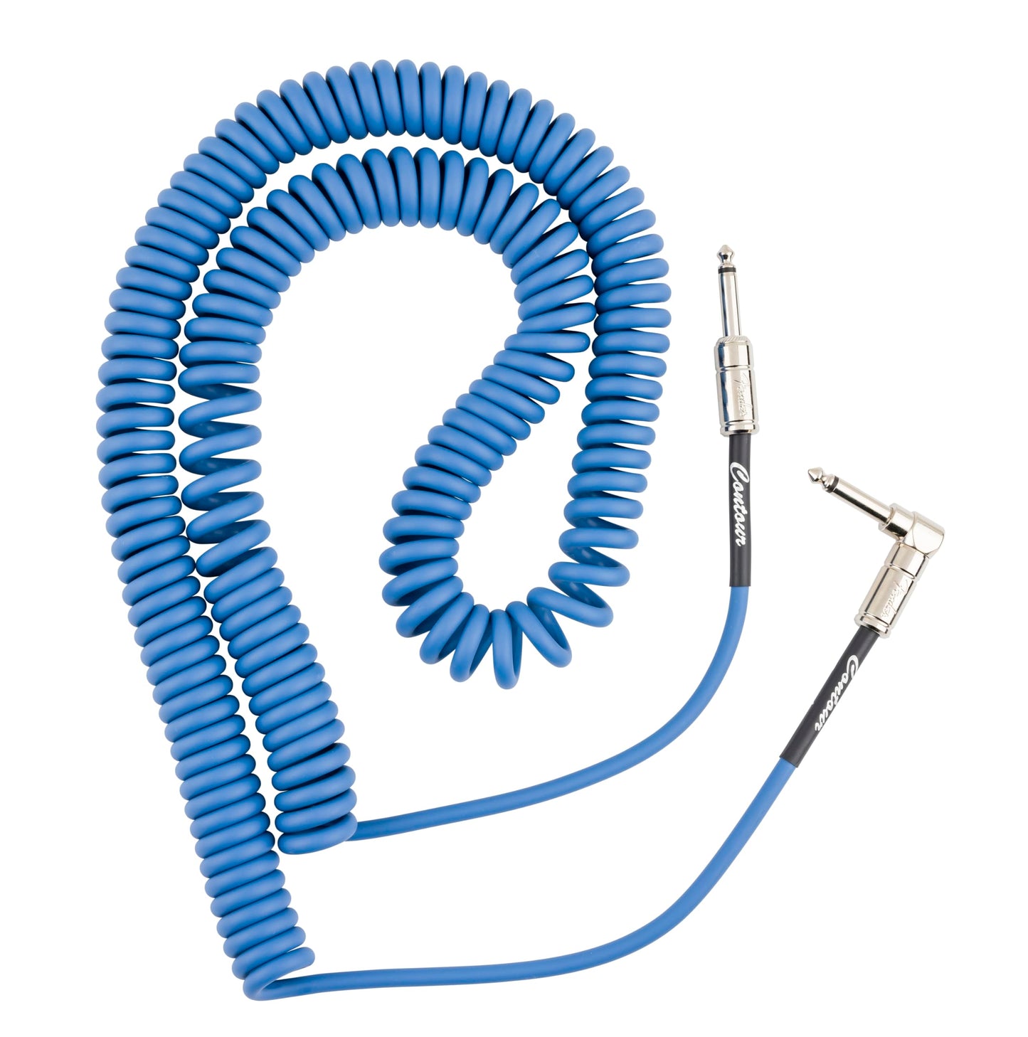 Fender Contour Coiled Instrument Cable, Guitar Accessories, Straight/Angle, Lake Placid Blue, 30 ft