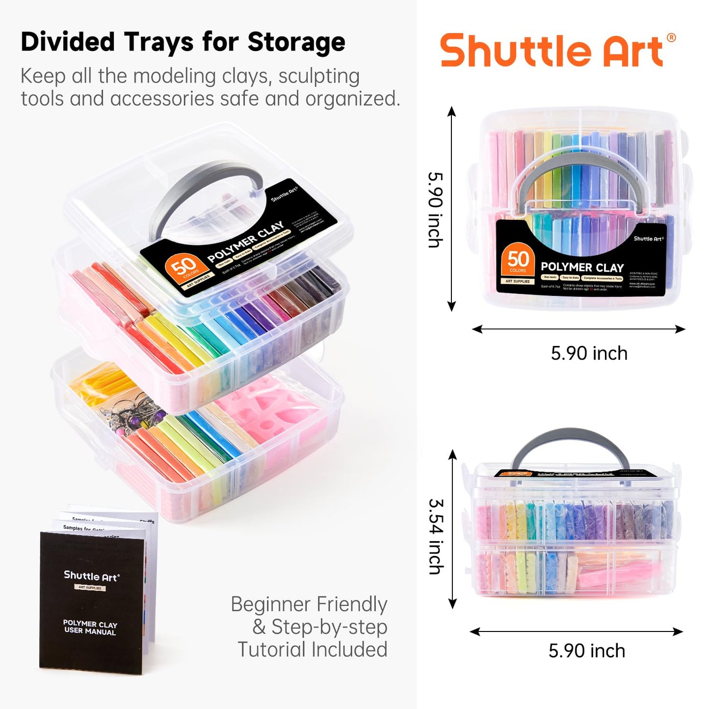 Shuttle Art Polymer Clay Kit, 50 Colors, Soft Oven Clay Kit, 19 Carving Tools and 10 Kinds of Accessories, Non-Stick, Non-Toxic, Ideal Gift for Kids