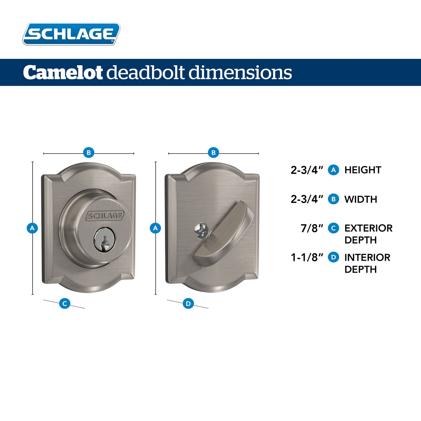 Schlage B60N CAM 605 Camelot Single Cylinder Deadbolt, Bright Brass