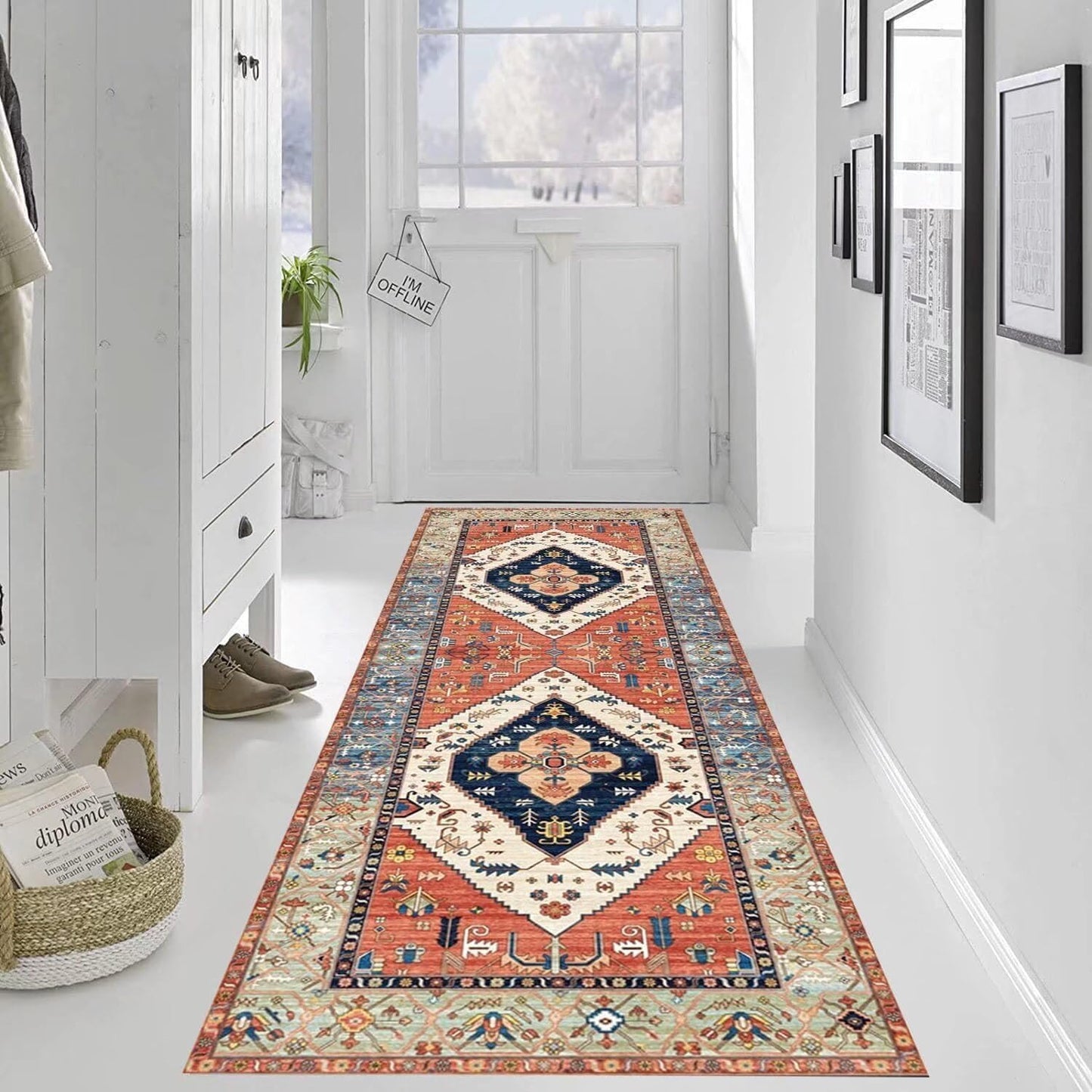 Grosrues Hallway Runner Rug 2'x10' - Washable Non-Slip Entryway Rug, Water Absorbent Indoor Carpet Mat for Kitchen, Laundry, Bedroom & Entrance Areas