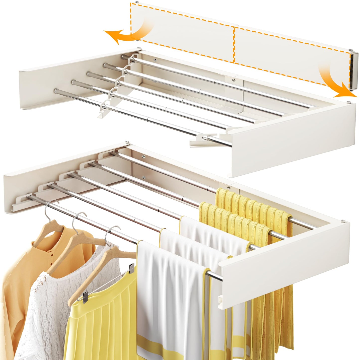 LIENAHU Clothes Drying Rack Wall Mounted,32“-80cm,Laundry Drying Rack Wall Mount, Foldabel,Collapsible,Retractable,Laundry Hanger Rack for Drying Clothes