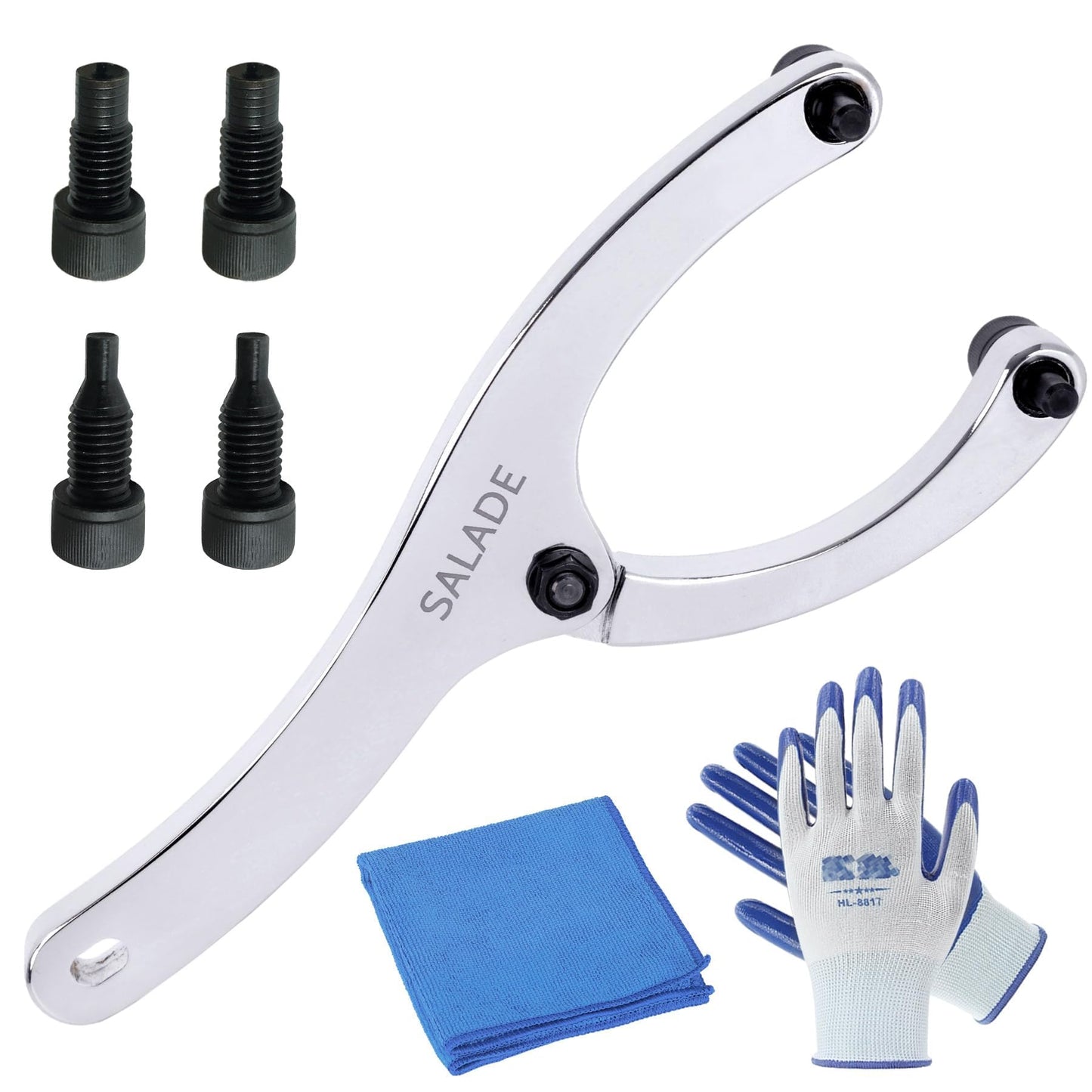 Salade Heavy Spanner Wrench,Adjustable Gland Nut Wrench,for Removing Hydraulic Cylinder,Equipped with 1/4" and 5/16" and 2/5" Pins, Gloves, and Towels