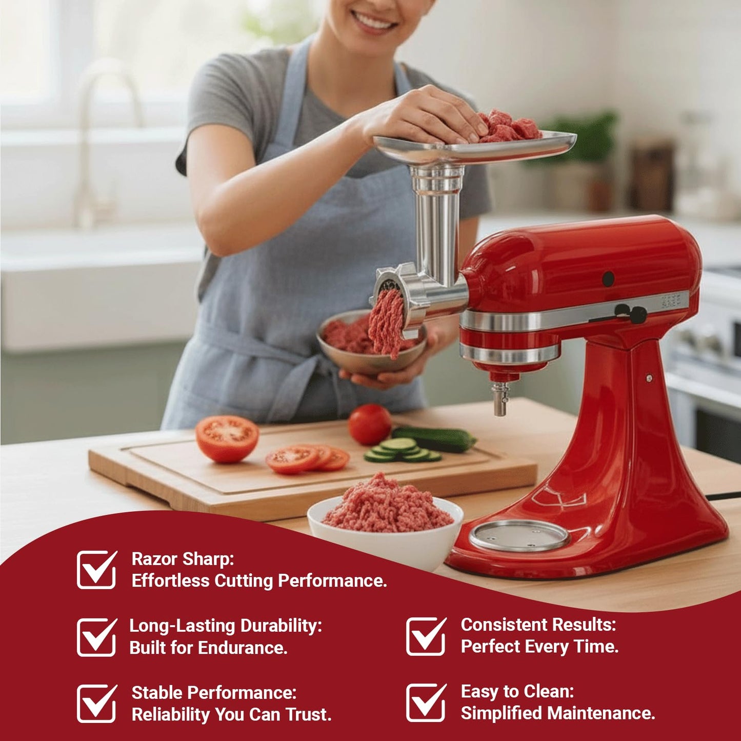 Meat Grinder & Slicer Shredder Attachments Compatible with KitchenAid Stand Mixers, 4 Blade Slicer/Shredder Set with Grinder Plates & Sausage Tubes for Mincing and Shredding