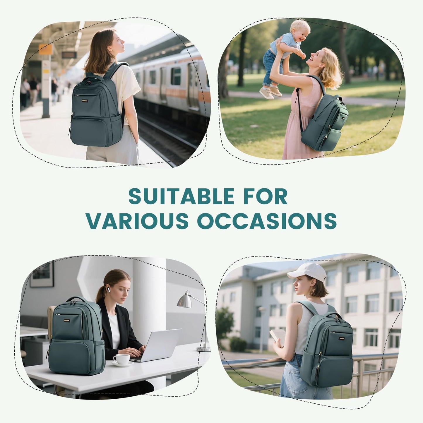 Lunch Backpack 16 Inch Laptop Backpack with Insulated Cooler Lunch Box Food Bag for College Work Camping Picnics (Atrovirens)