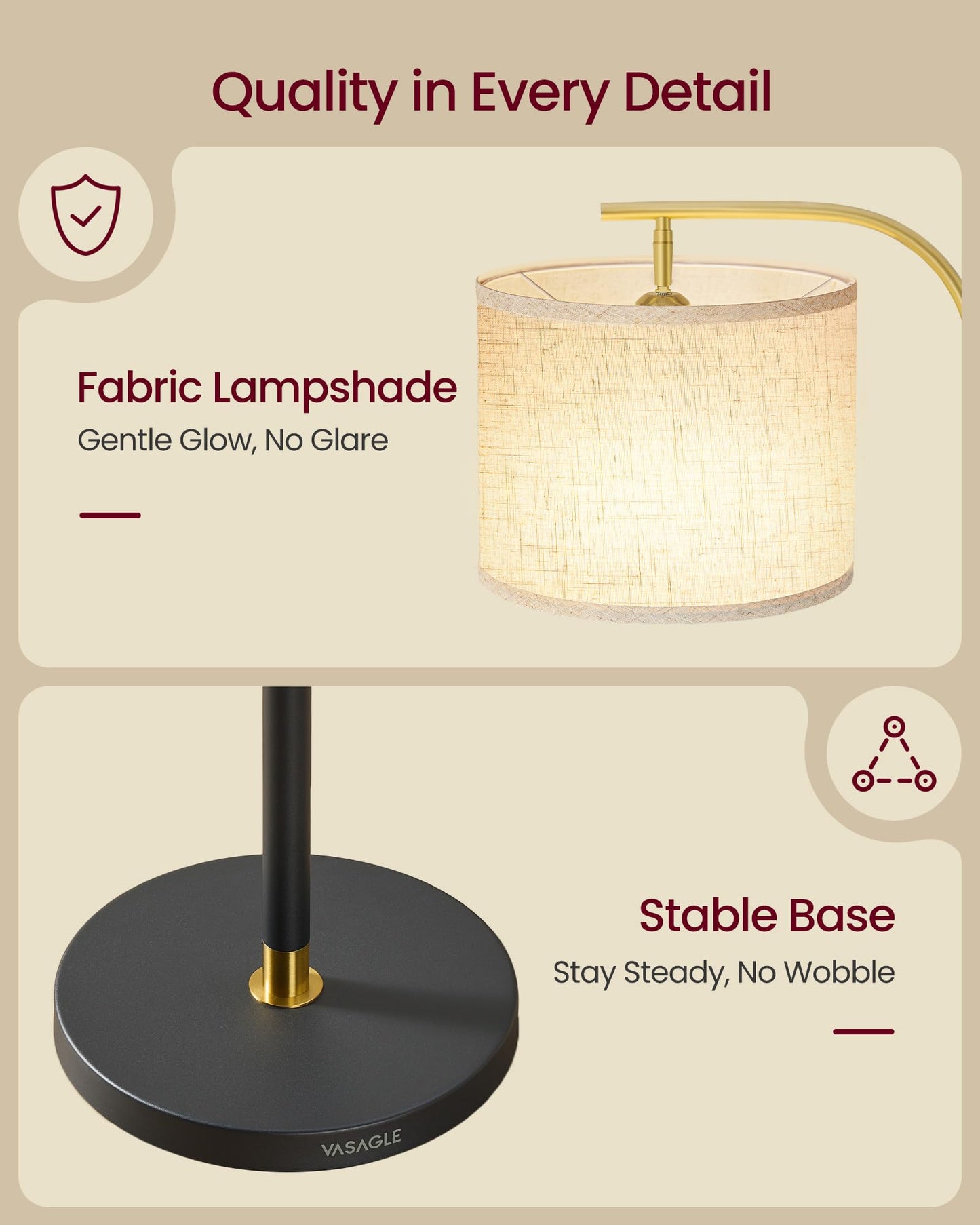 VASAGLE Floor Lamp for Living Room, Modern Arc Standing Lamp, Adjustable Height 150-175 cm, with Foot Switch, Fabric Lampshade, E27 Socket, Ink Black LFL006BD01