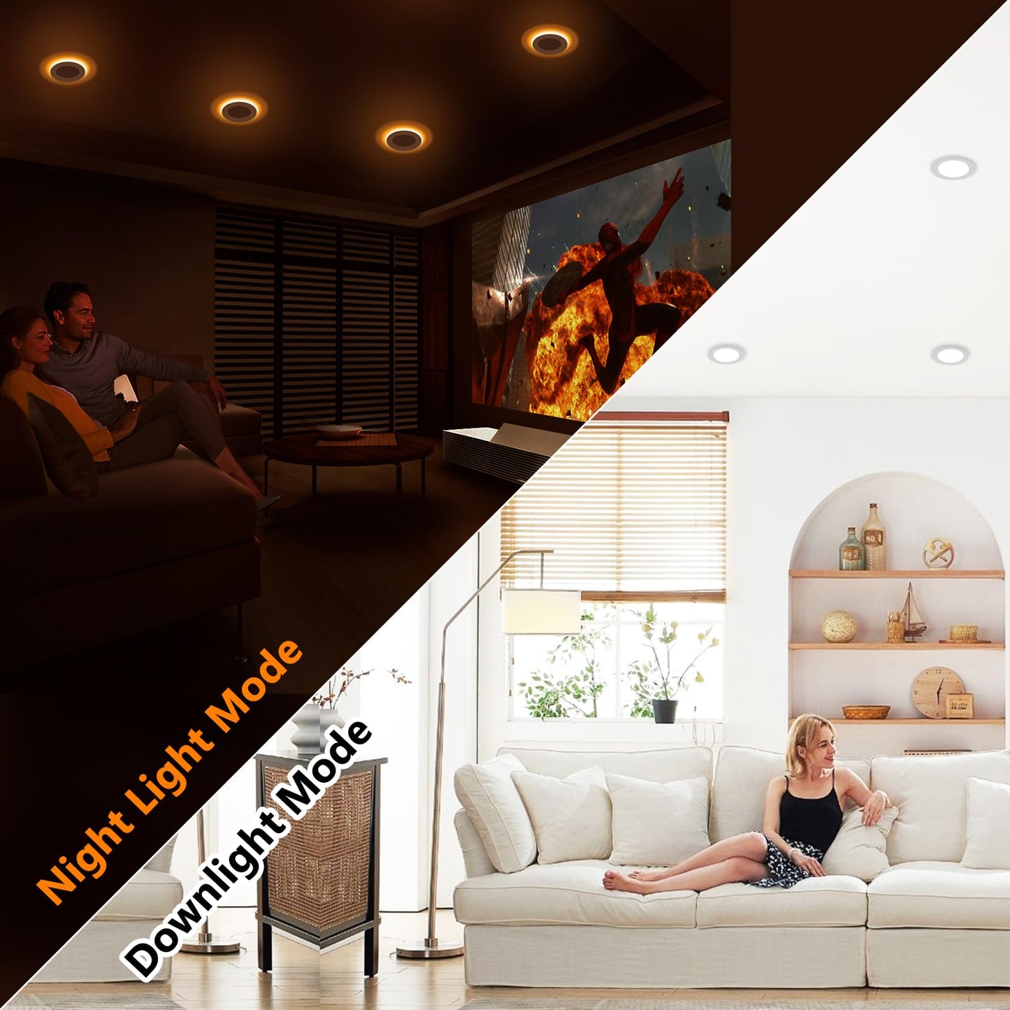 CycevSun Pot Lights LED 4 inch Slim Recessed Lighting with Night Light, Dimmable & 5CCT Selectable, Lumiere Encastre Plafond, Downlight Panel 9W, cETL, 6 Pack