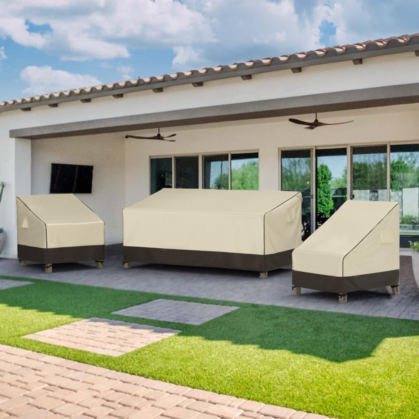 MR. COVER Patio Chair Covers Waterproof, Outdoor Furniture Covers for Rocking & Adirondack Chairs, Fits up to 38" W x 40" D x 34" H, Moisture-Proof & Rip-Resistant, Brown & Khaki, 2 Pack