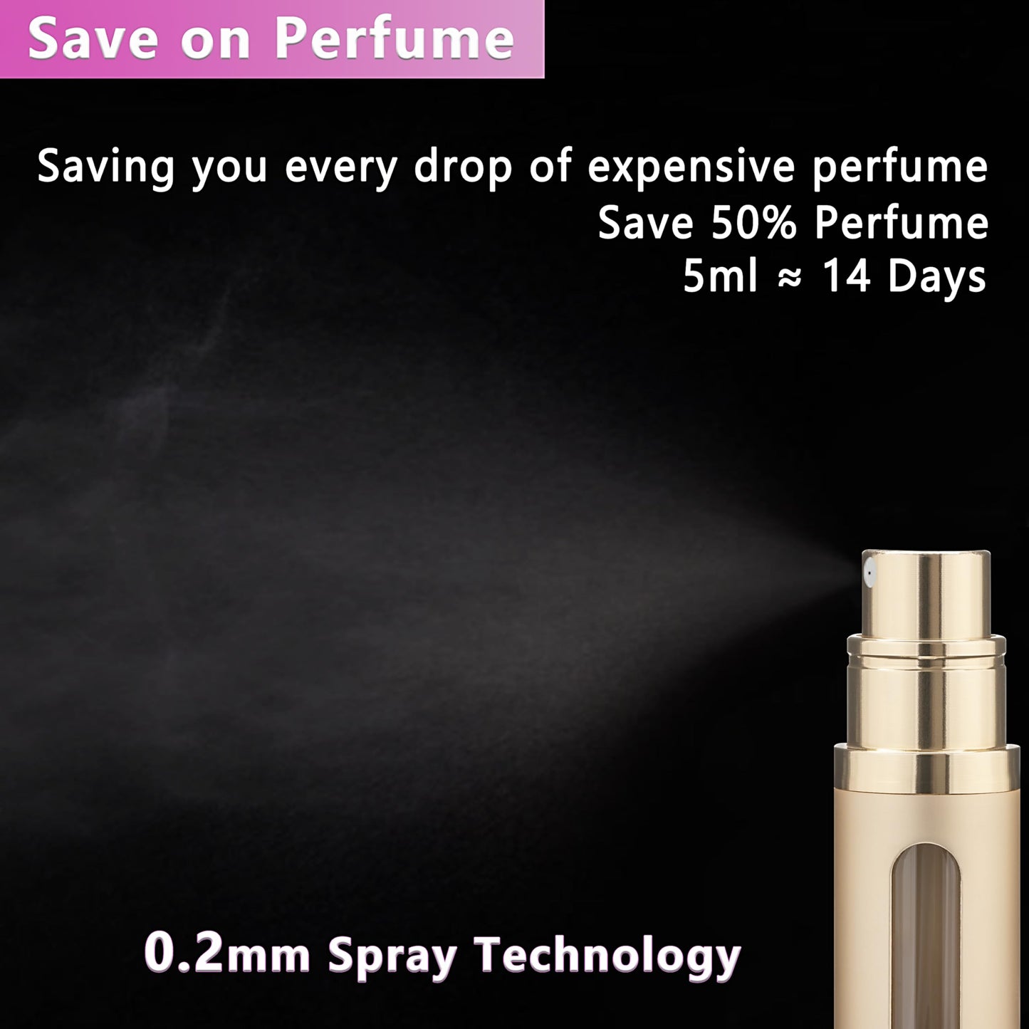 Qavhun Travel Perfume Atomizer - 4-Pack 5ml Leakproof Refillable Bottle, Fragrance Spray (Black, Gold, Blue, Pink)