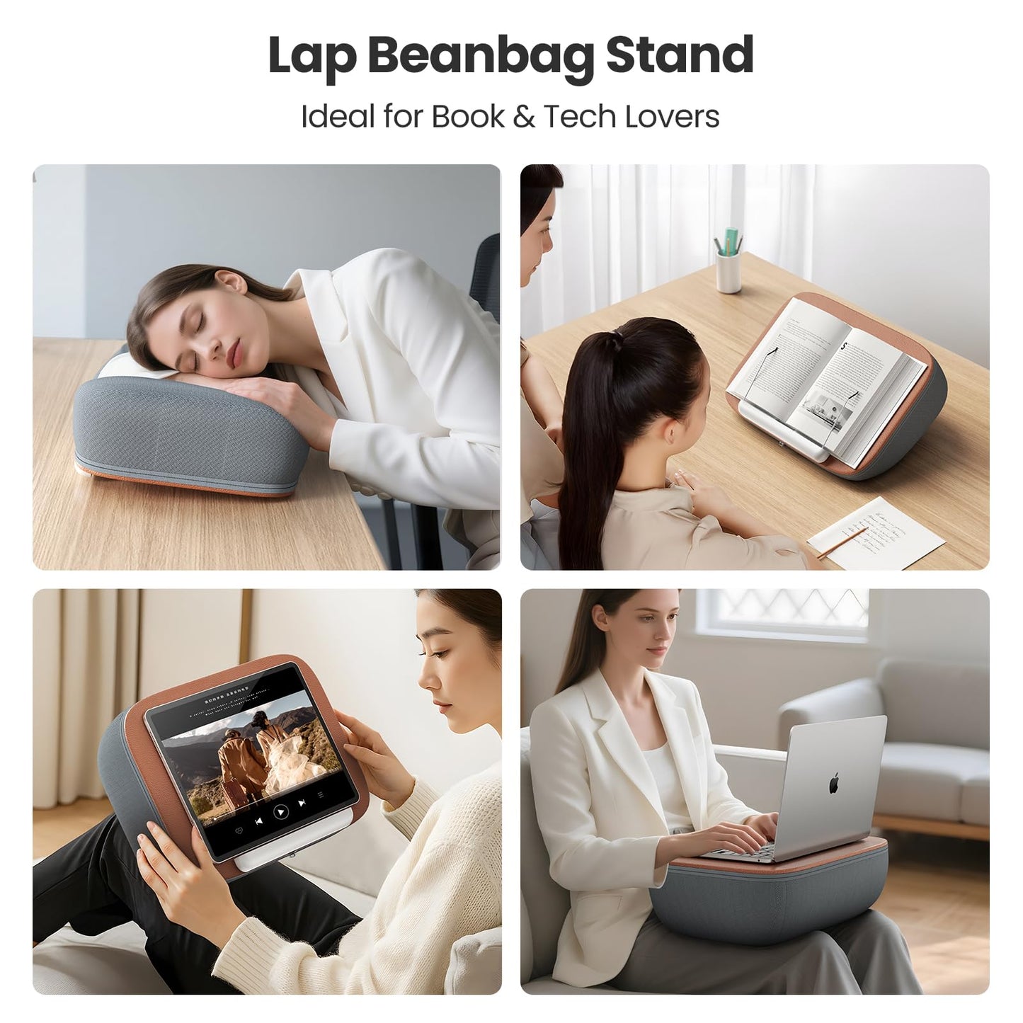 Tounee Book Holder Stand - Ultra Soft Lap Beanbag Pillow for Books, Tablets, iPads & Kindle - Hands-Free Reading/Viewing in Bed/Couch - Reduces Neck Strain - Perfect for Book & E-Readers Lovers