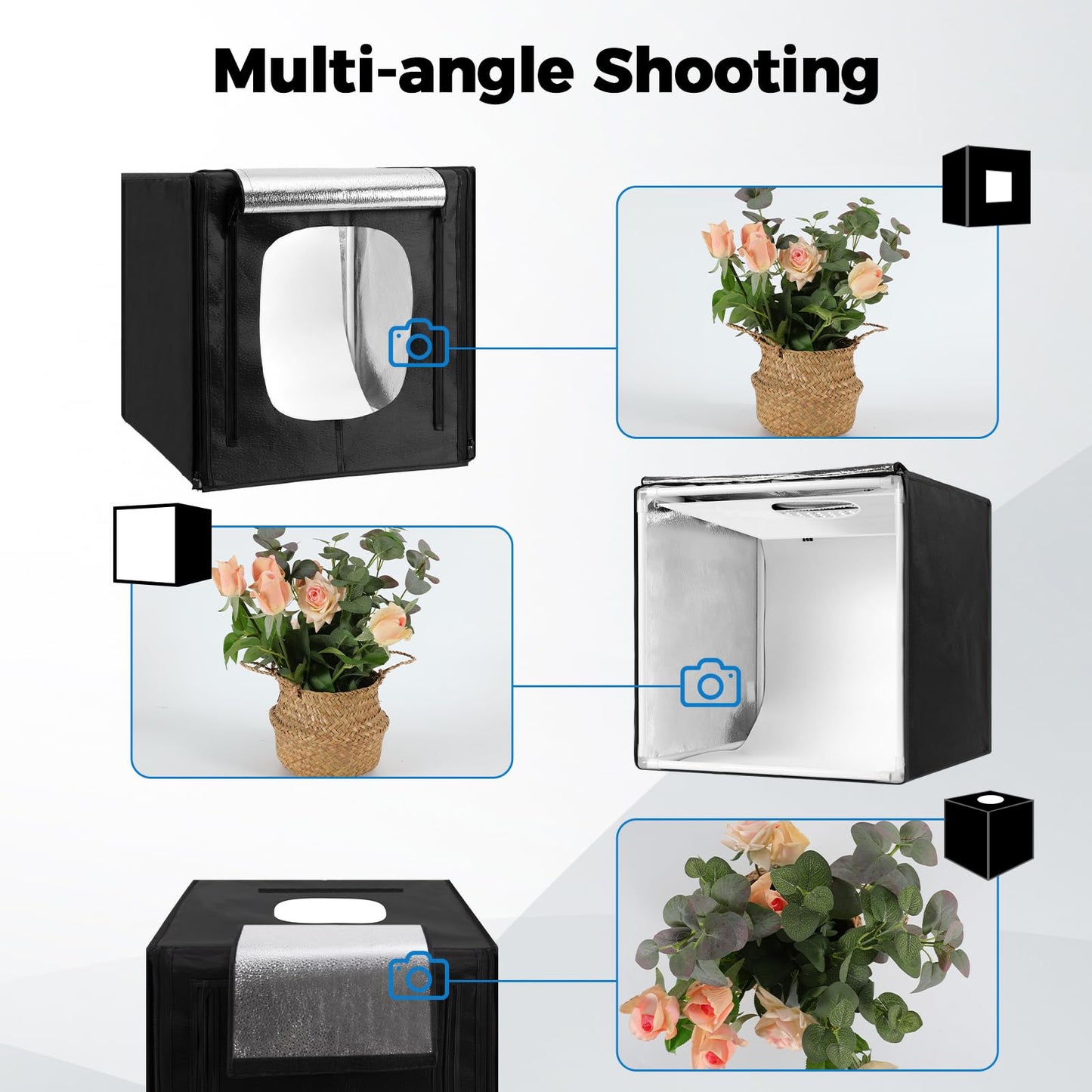 Photo Light Box, 10/12/16/20/24/32 Inch Portable Photo Studio LightBox, CRI>95 189 Light Beads Shooting Tent Kit with 6 Color Backdrops and 3 Stepless Dimming Light Panels for Photography Studio