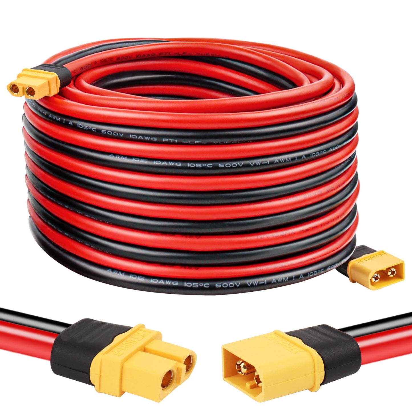 MOOKEERF XT60 Extension Cable 10AWG 30FT With Male to Female Connector for Portable Power Station Solar Panel RC Battery