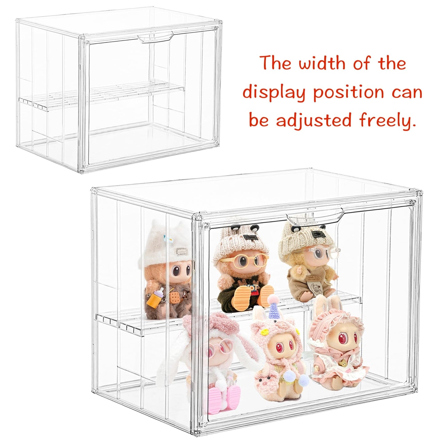Acrylic Display Case for Collectibles 3 Layer Adjustable Display Case with Magnetic Door, Dustproof Clear Stackable Display Box for Figures Showcase, Shoe Box, Protection Organizer, Storage Bins-1Pack