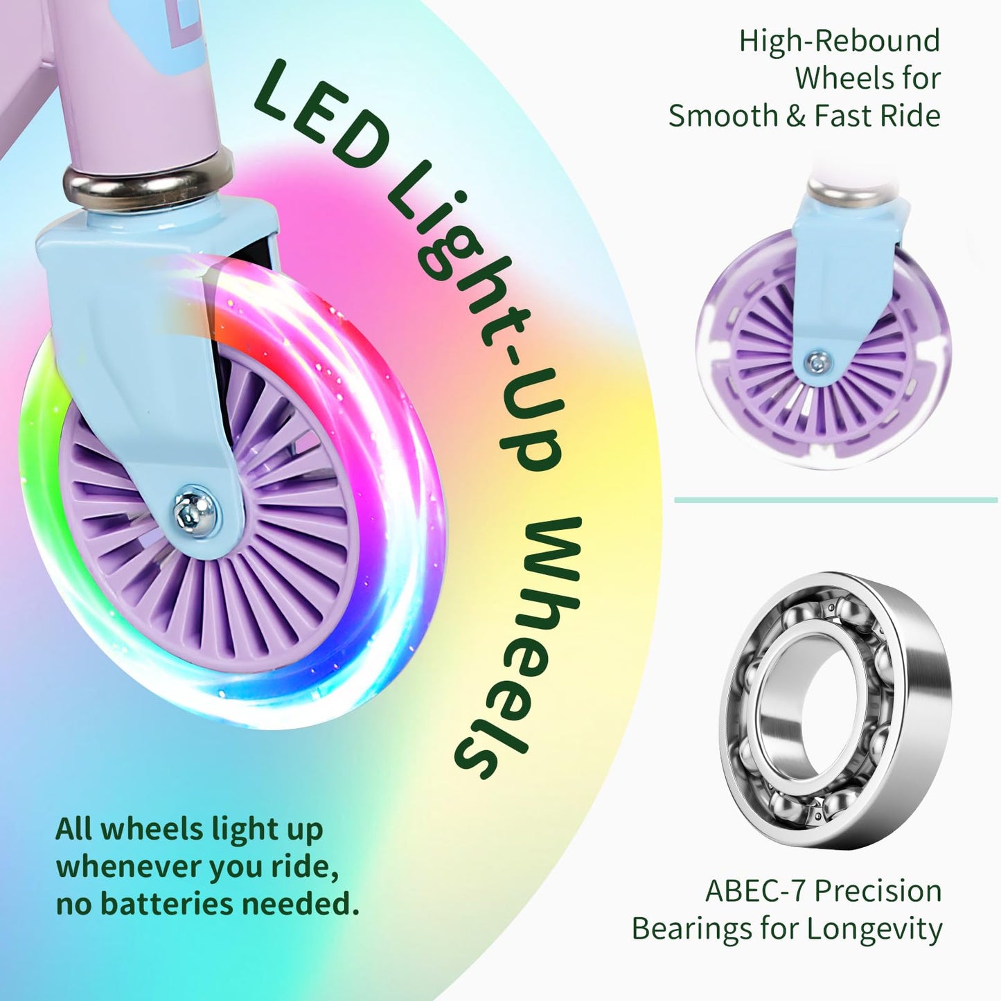 BELEEV V2 Scooters for Kids with Light-Up Wheels & Stem & Deck, 2 Wheel Folding Scooter for Girls Boys, 3 Adjustable Height, Non-Slip Deck, Lightweight Kick Scooter for Children Ages 3-12 (Purple)