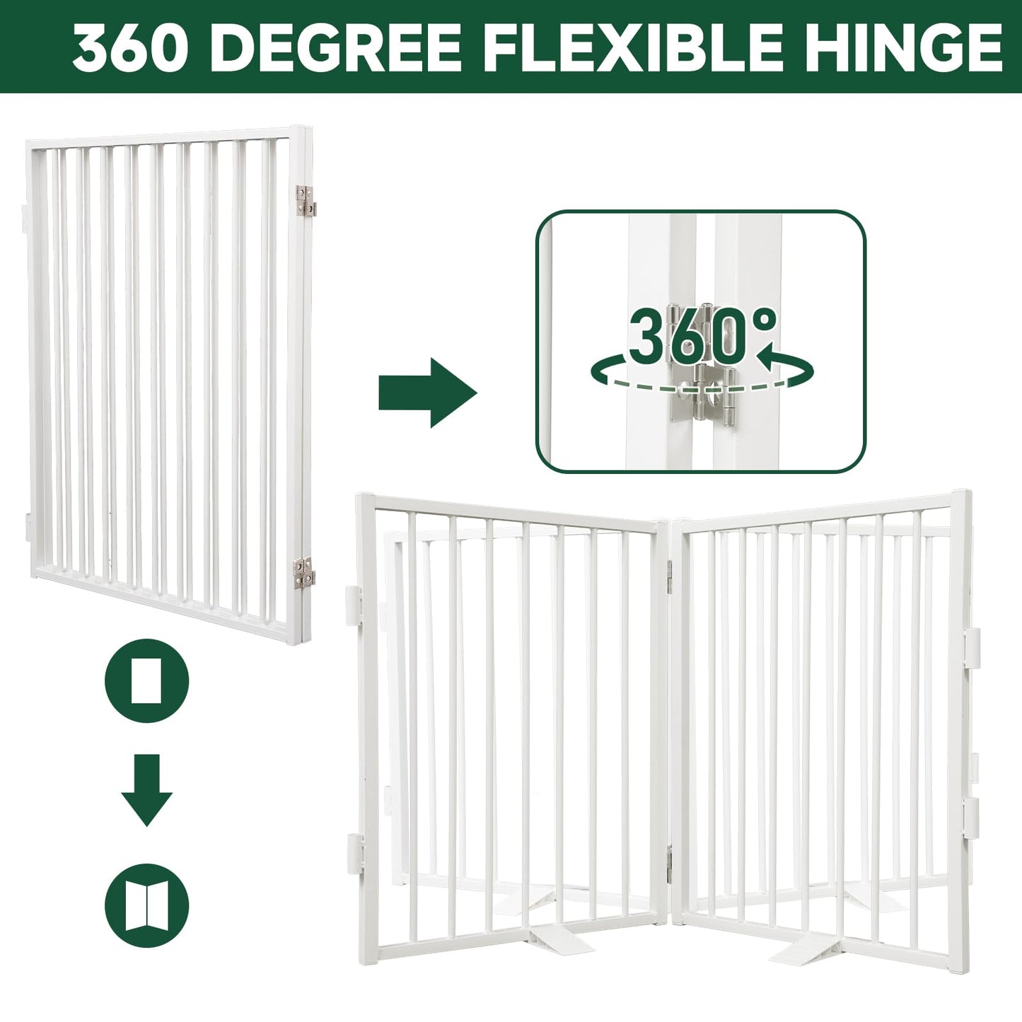 Snagle Paw Full Metal Freestanding Dog Gate,Indoor Outdoor Pet Gate with Floor Protect Support Feet, 40x32 Inches Foldable Dog Fence for Stairs, Hallways and Doorways (32'' H 2 Panel, White)