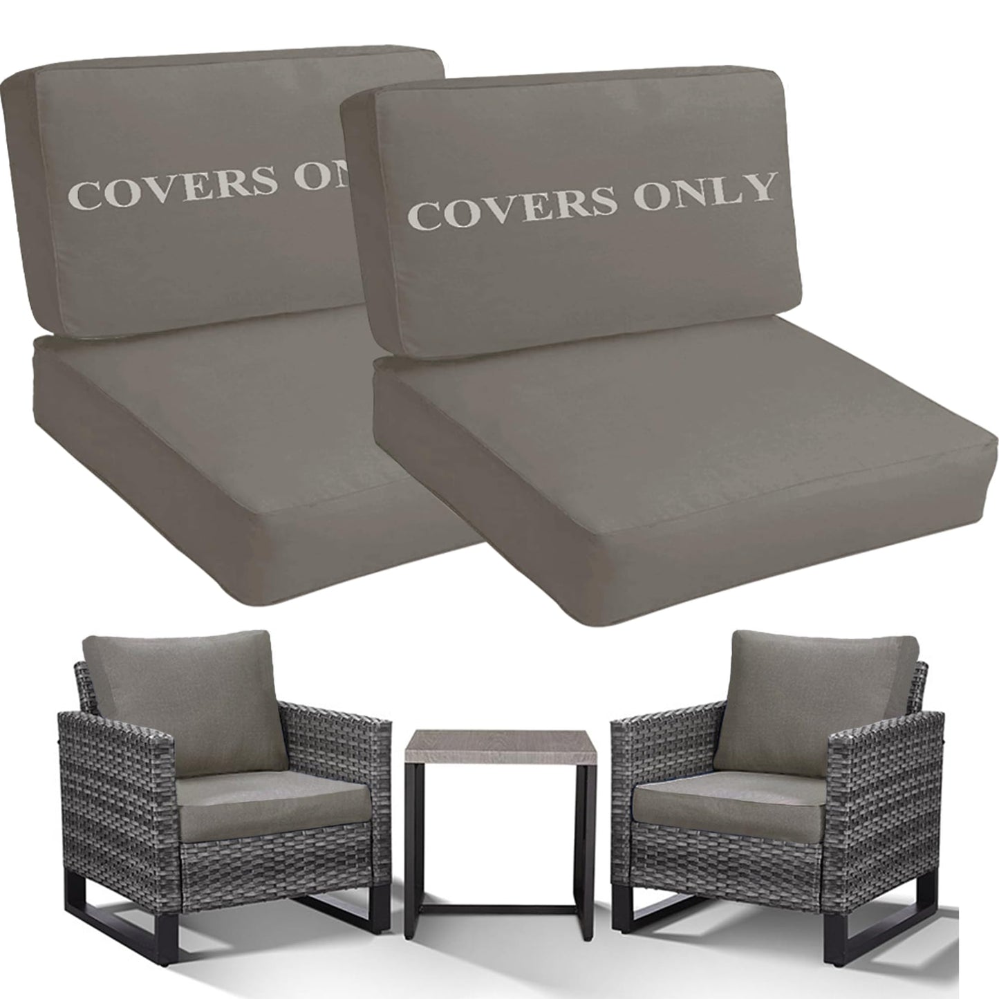 Sqodok Deep Outdoor Seating Patio Cushion Set Covers Replacement, 4PCS Durable Outdoor Cushions Cover, Patio Furniture Cushions Slipcovers (Grey, Seat 28"x 28"x 6" + Back 28"x 13"x 6")