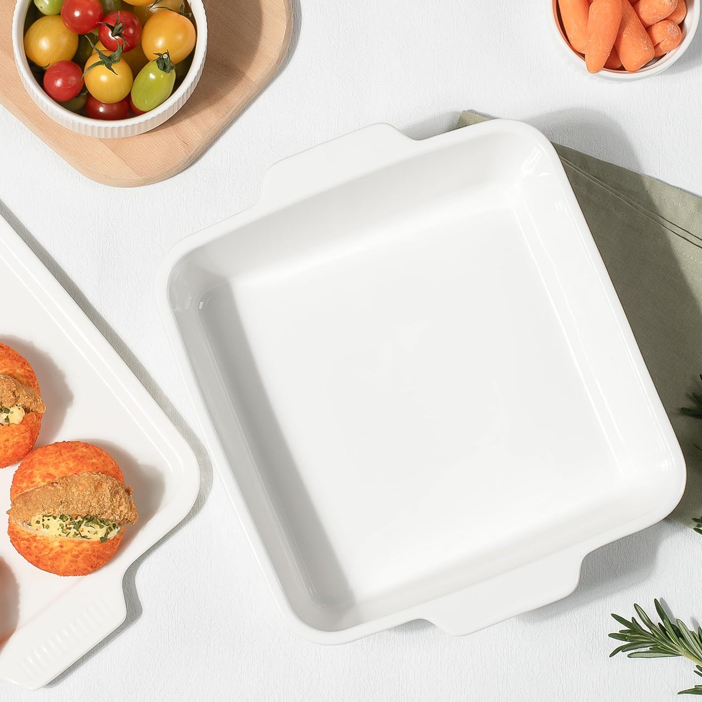 Dizada 10" Square Casserole Dish with Lid - 2-in-1 Porcelain Baking Dish 2.6 Qt, Oven to Table Ceramic Bakeware for Lasagna, Cake, Microwave Dishwasher Safe