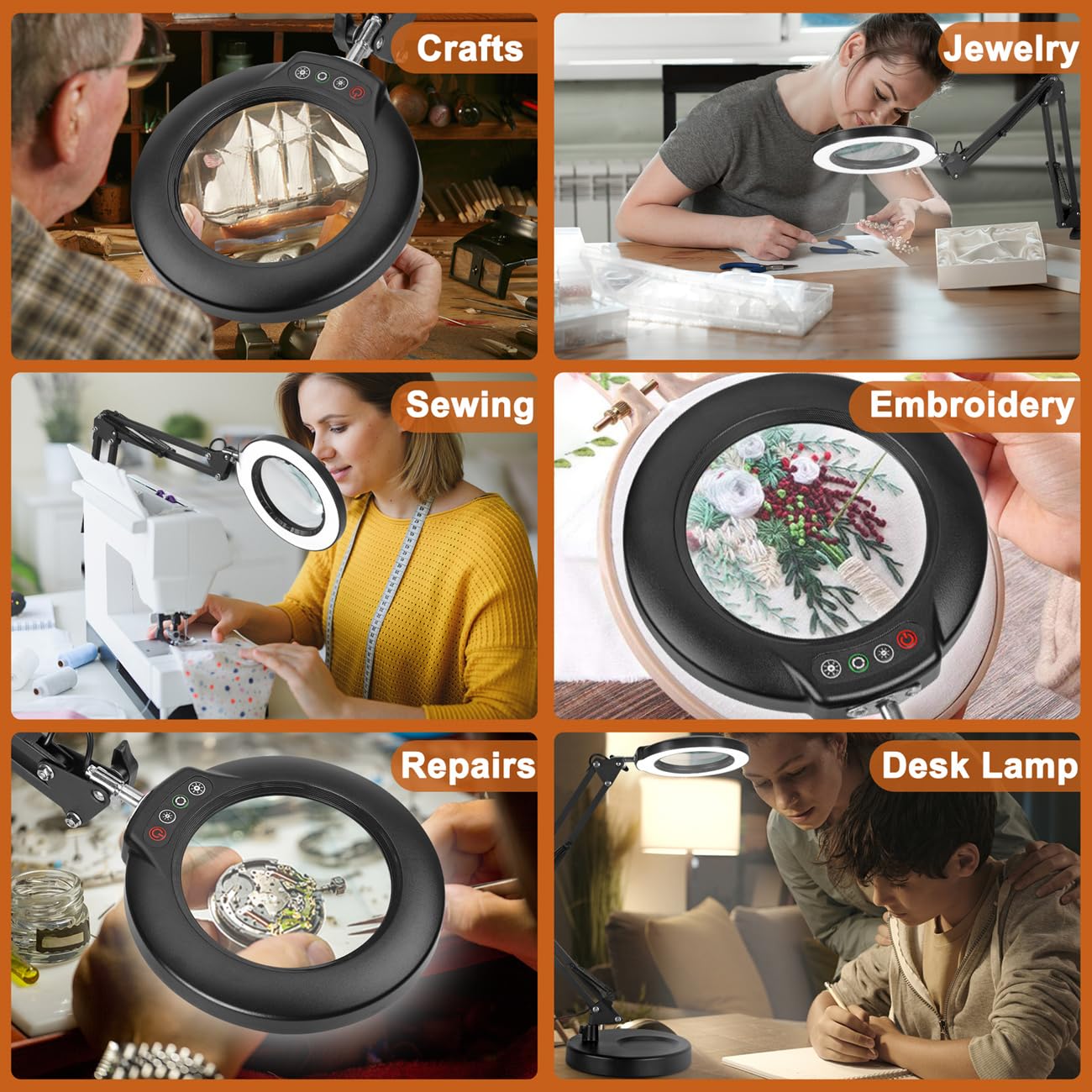 Veemagni 12X Magnifying Glass with Light, 5 Color Modes Stepless Dimmable 2-in-1 Desk Lamp and Clamp, LED Lighted Magnifier with Light and Stand, Hands Free for Craft Repair Hobby Painting Close Work