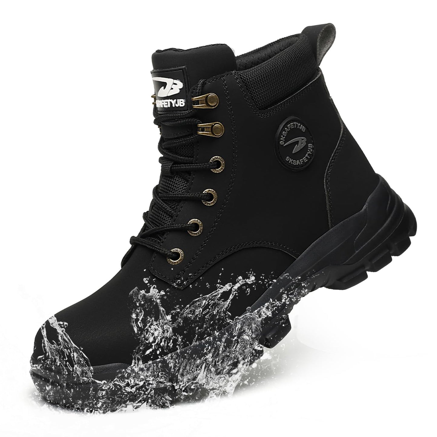 TimGross Waterproof Safety Shoes for Men Work Steel Toe Boots Non Slip Lightweight Comfortable Indestructible Construction Boots 679/Black/44
