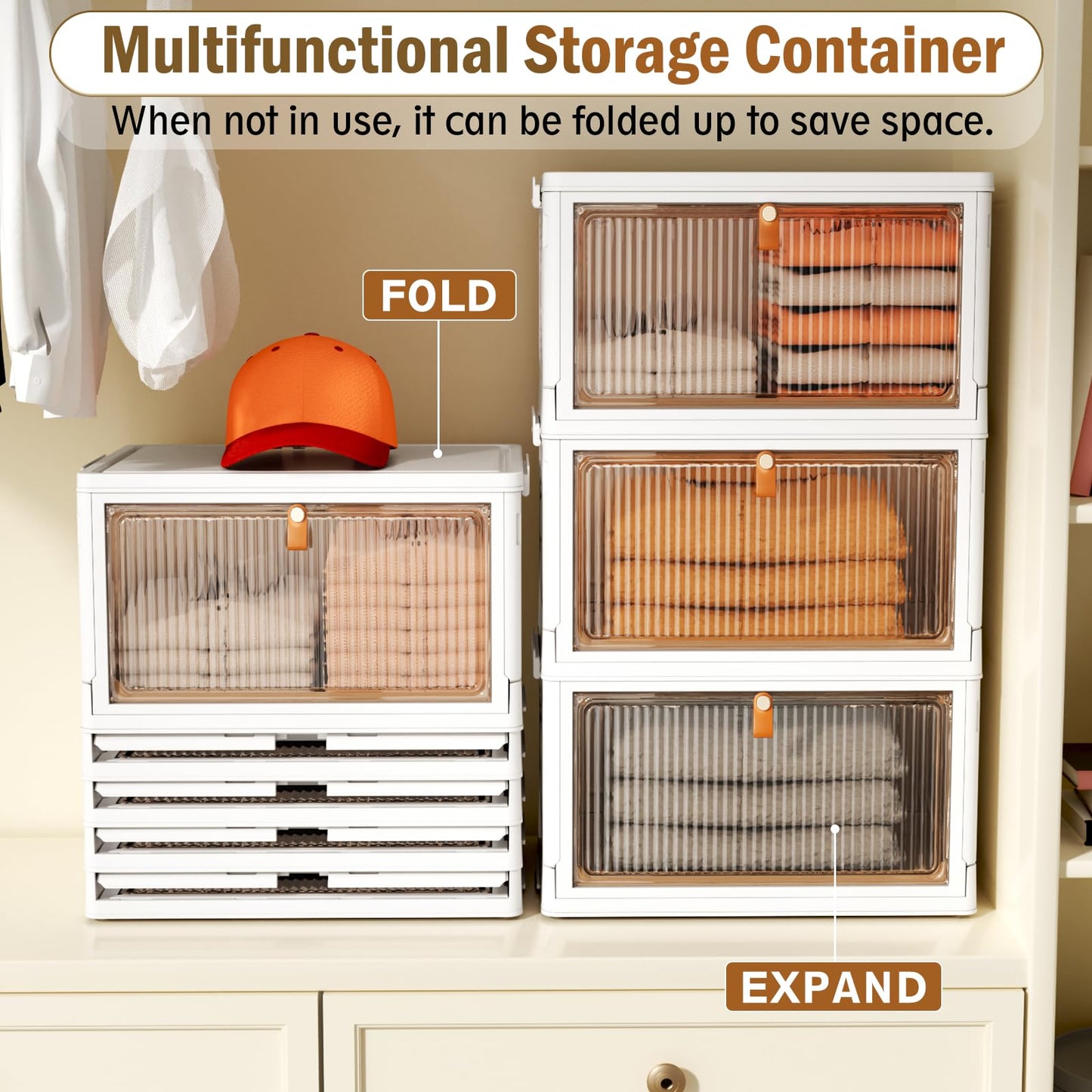 NestOrganix 4 Tier 23QT Plastic Storage Bins with Lid, Storage Containers with Wheels, Folding Storage Box, Stackable Storage Bins, Organizers and Storage for Home,Office 14.56" x 10.62" x 31.49"