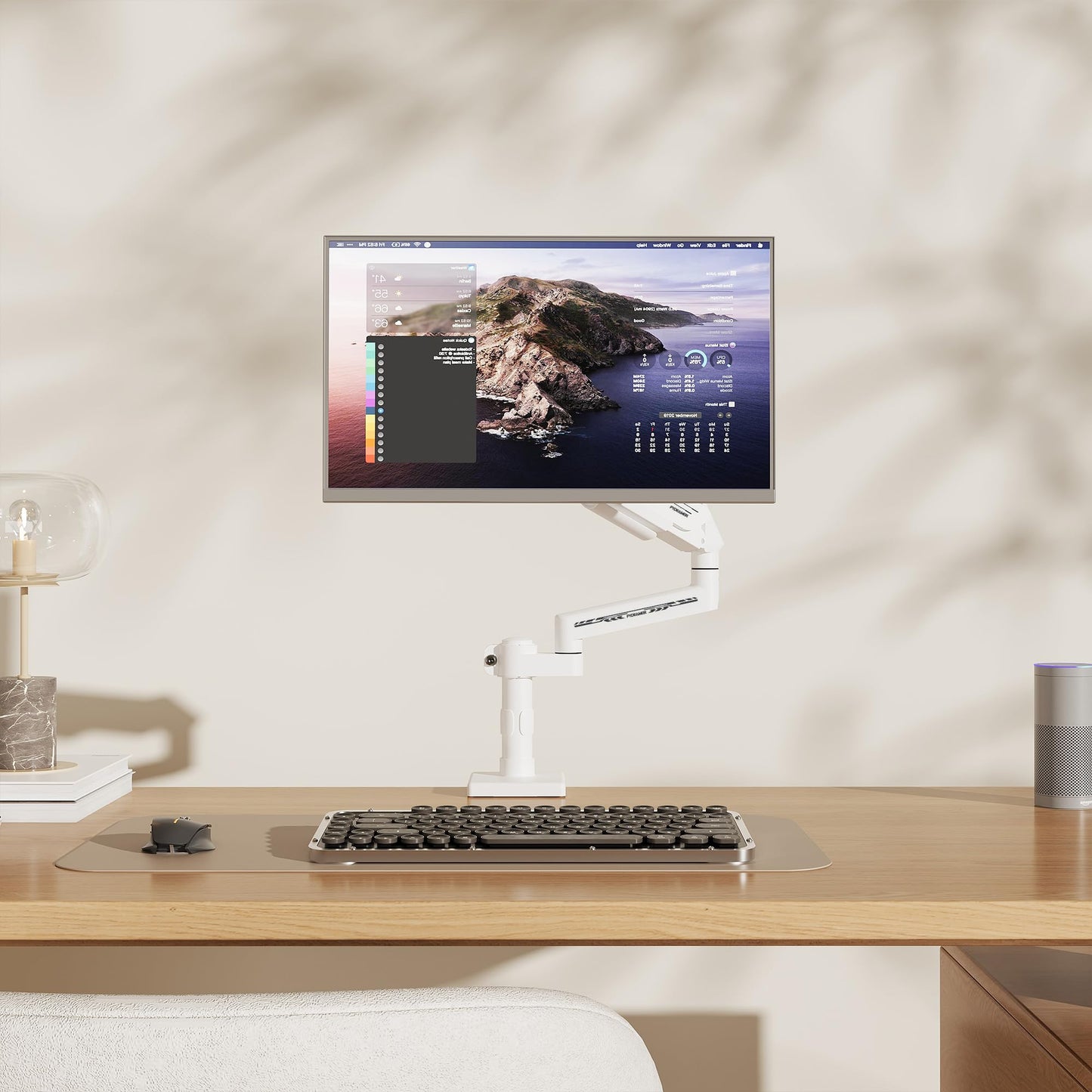 Fydeamer Single Monitor Arm, Heavy Duty Gas Spring Monitor Stand for 17-35 Inch Screens up to 24.2 lbs, VESA Desk Mount with C-Clamp & Grommet Base, White